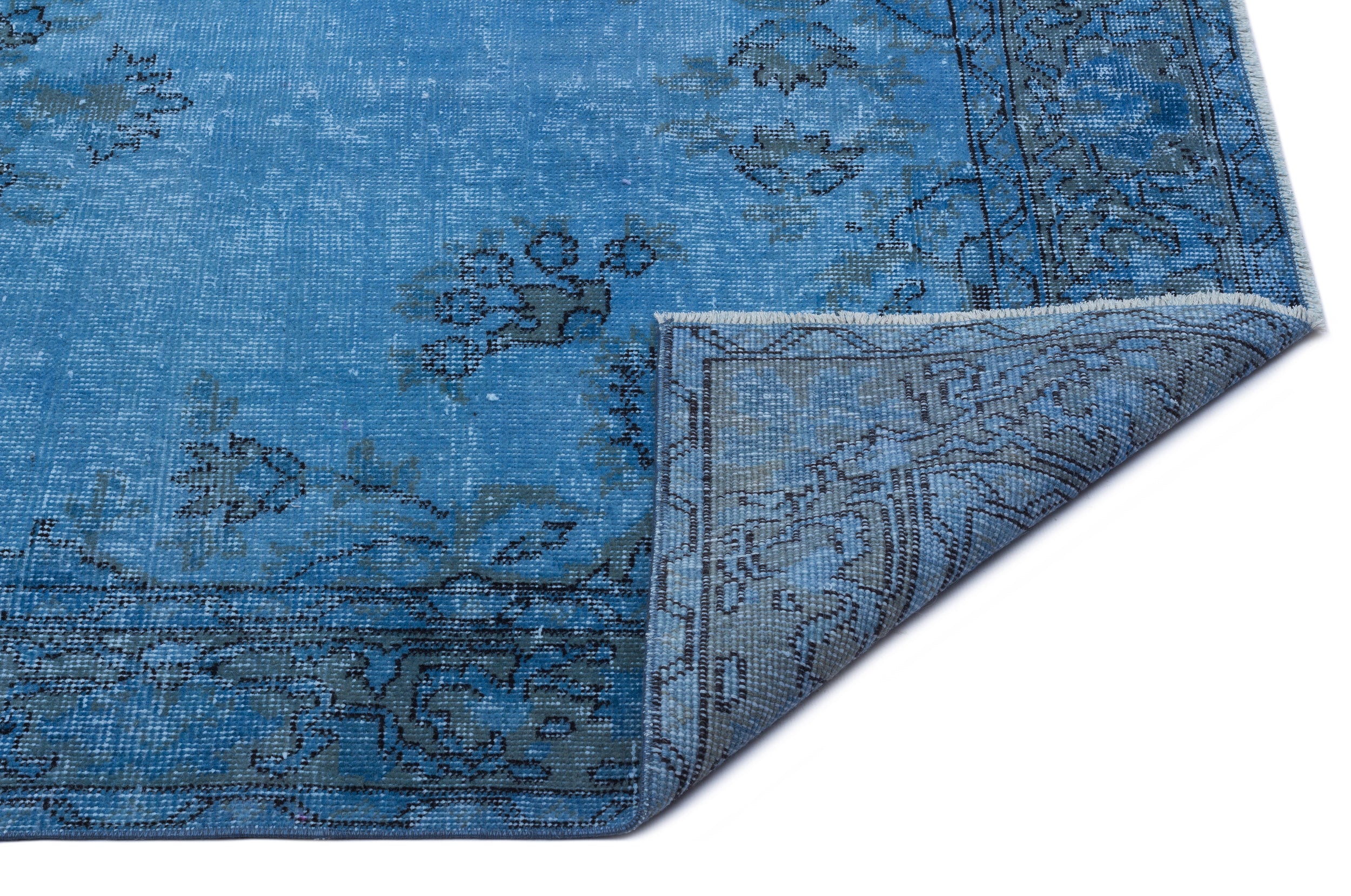Turquoise Over Dyed Vintage Rug 4'4'' x 8'2'' ft 132 x 250 cm