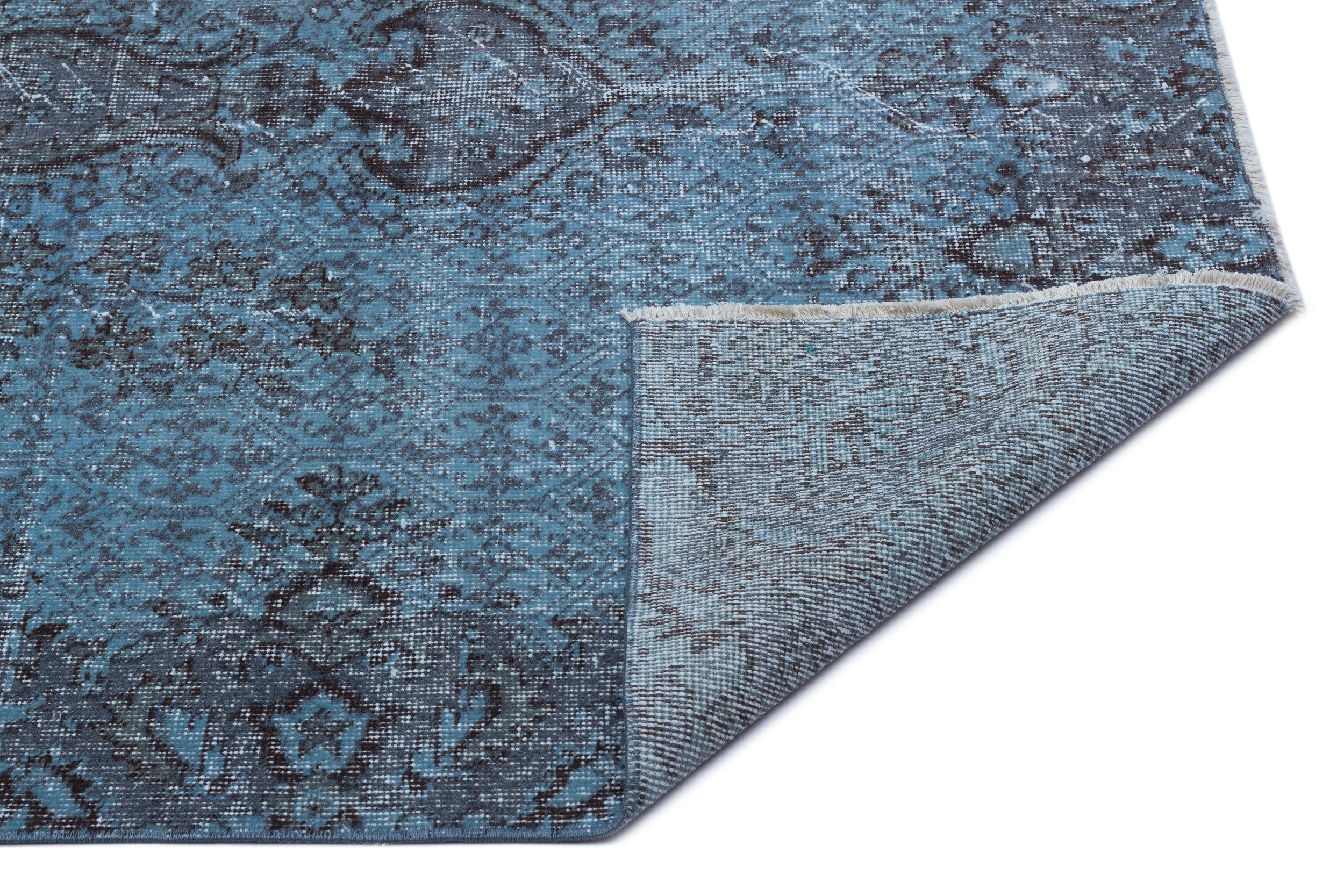 Blue Over Dyed Vintage Rug 4'11'' x 8'7'' ft 150 x 262 cm