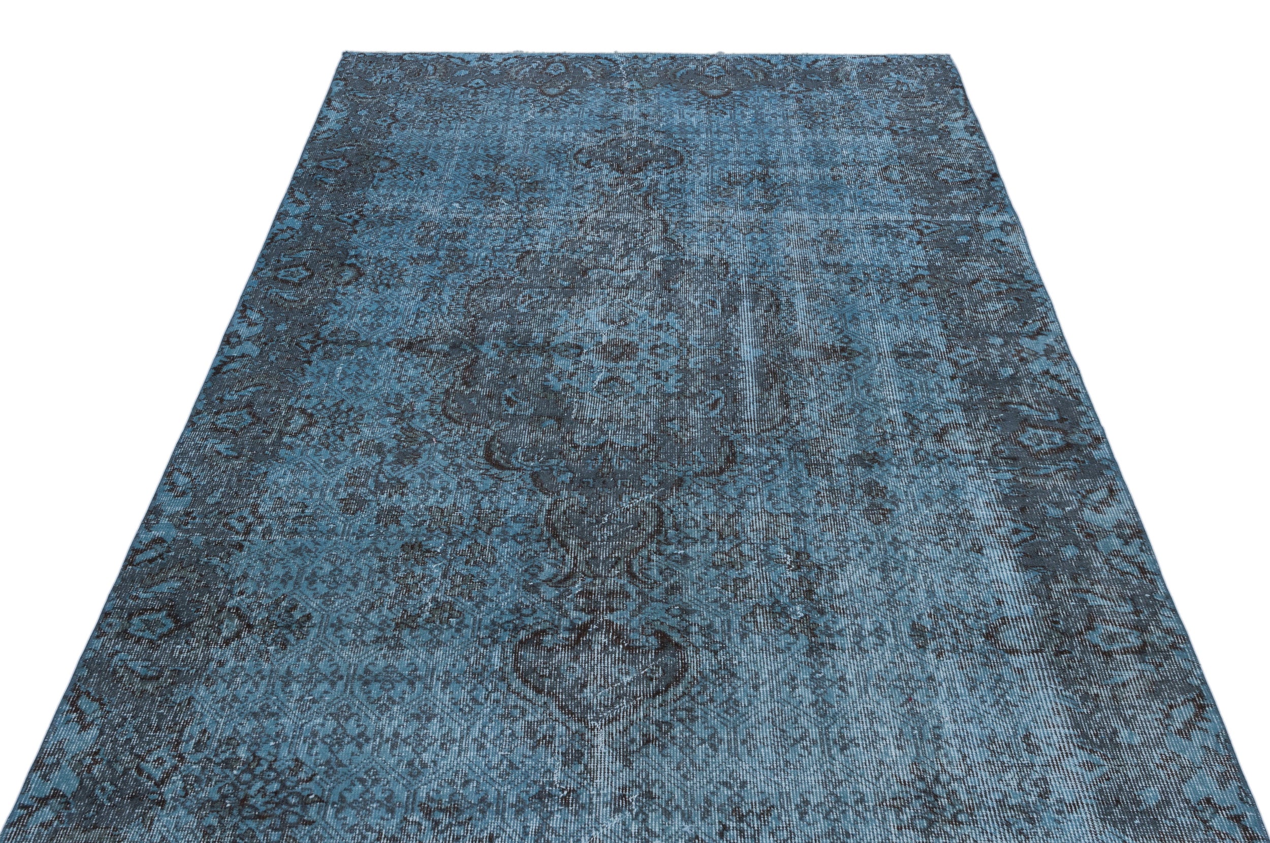 Blue Over Dyed Vintage Rug 4'11'' x 8'7'' ft 150 x 262 cm