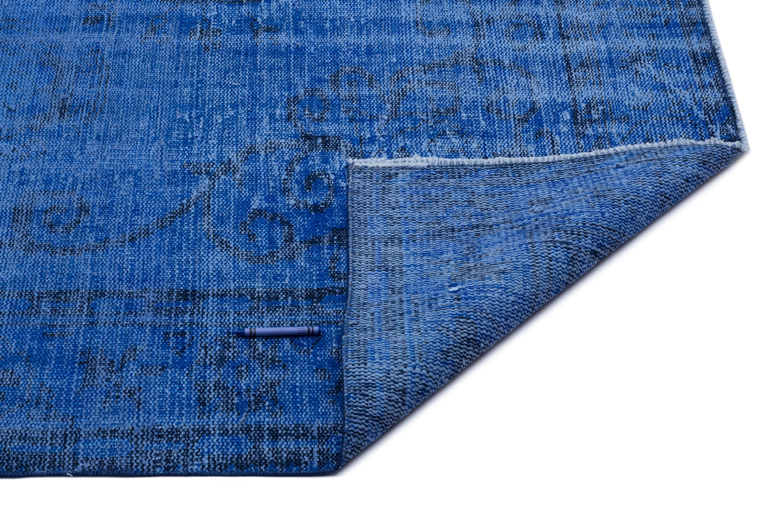 Blue Over Dyed Vintage Rug 5'7'' x 9'7'' ft 170 x 292 cm