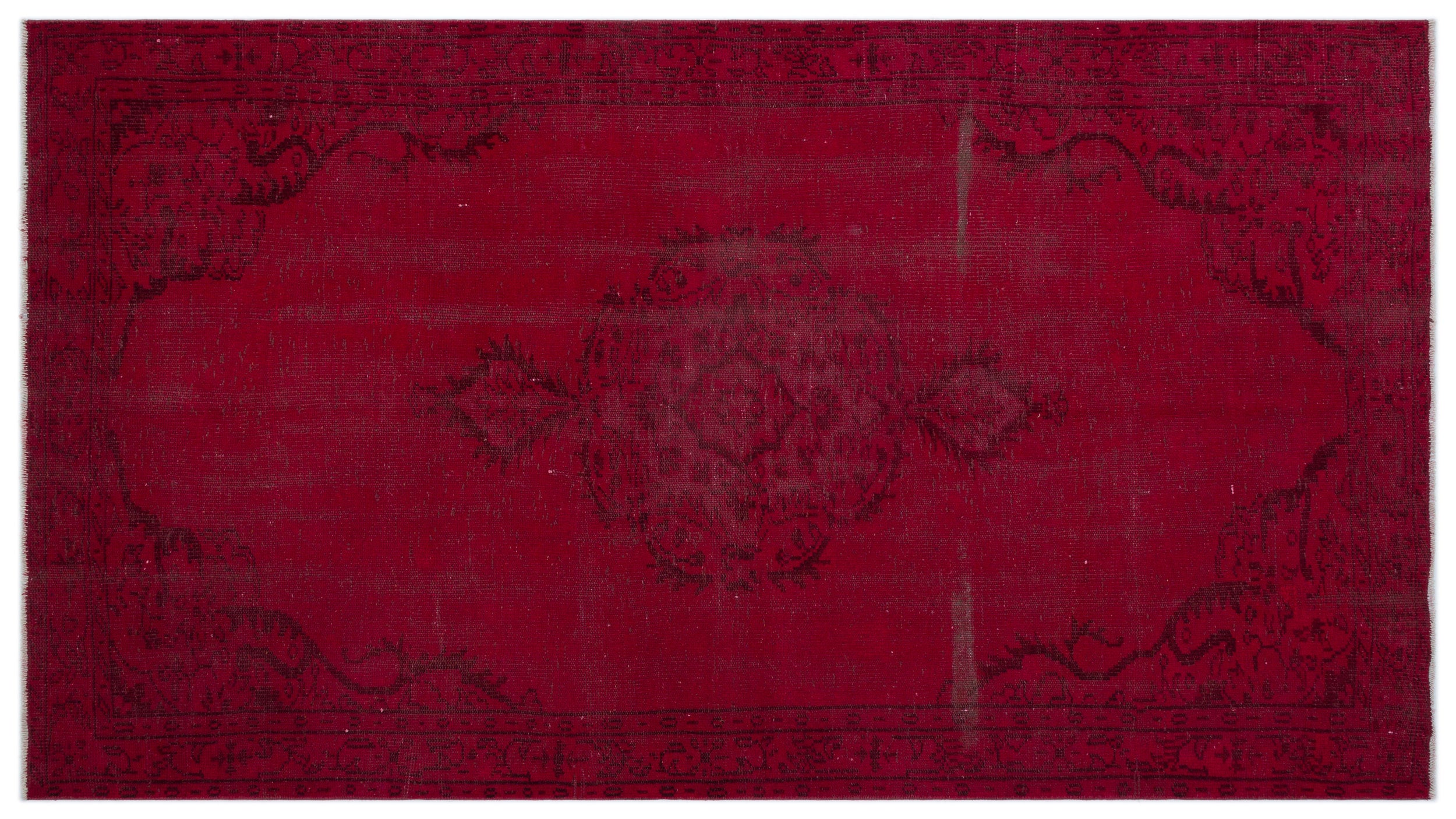 Red Over Dyed Vintage Rug 4'11'' x 8'11'' ft 150 x 273 cm