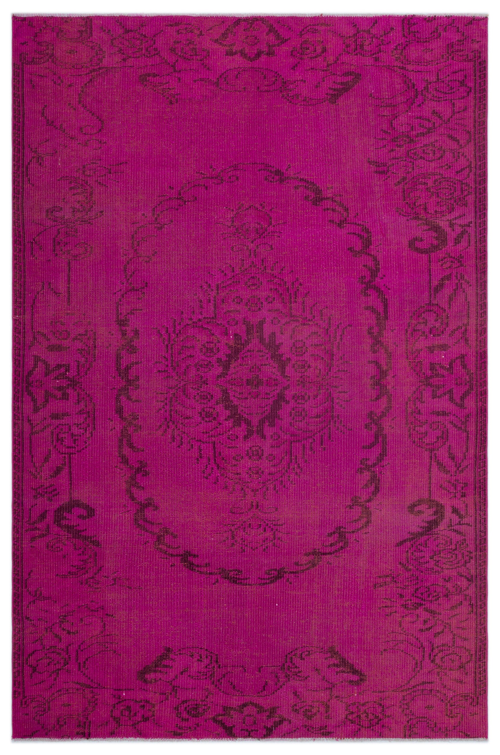 Fuchsia Over Dyed Vintage Rug 5'5'' x 8'3'' ft 164 x 251 cm