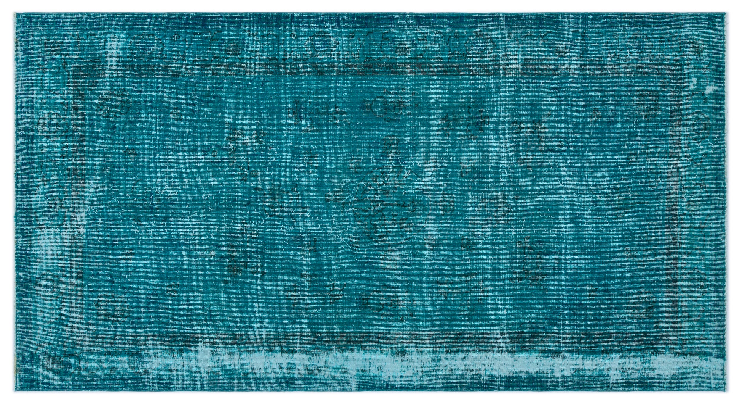 Turquoise Over Dyed Vintage Rug 3'10'' x 7'3'' ft 118 x 221 cm
