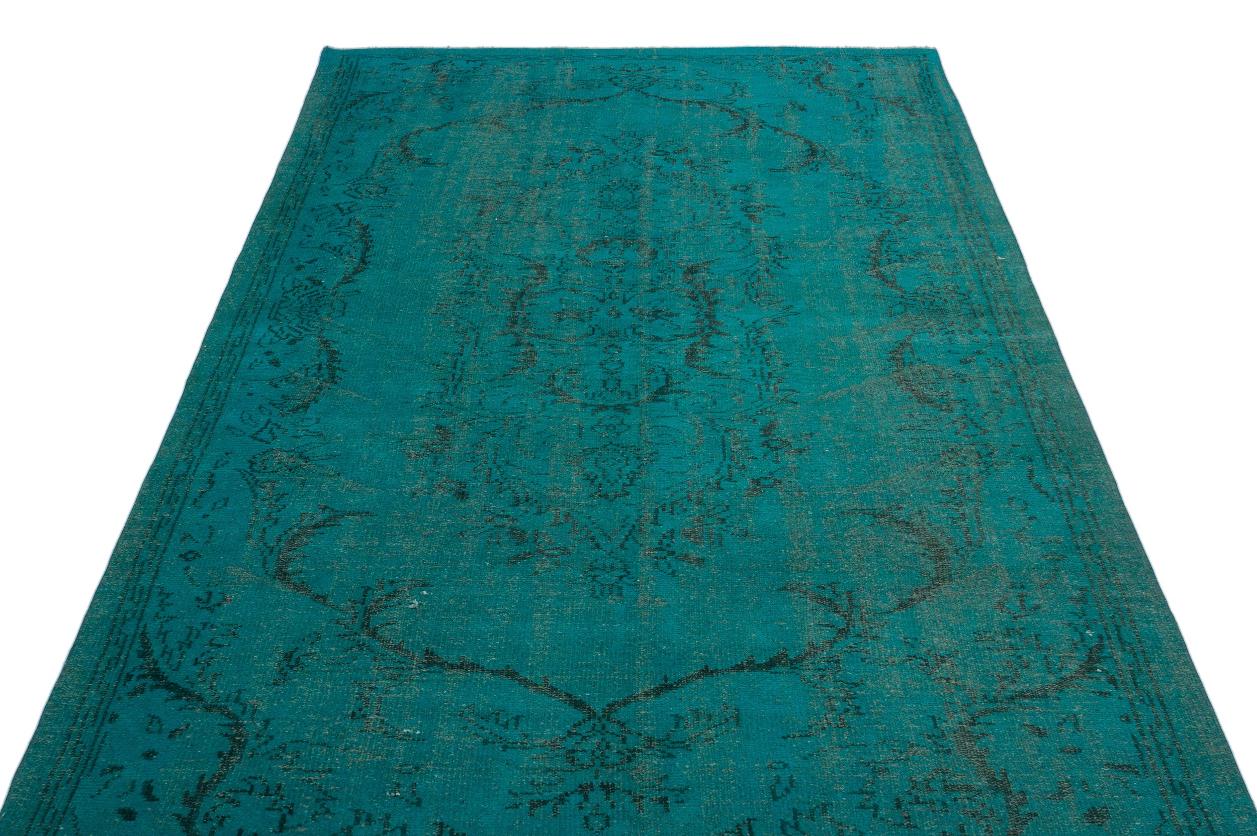 Turquoise Over Dyed Vintage Rug 5'5'' x 8'8'' ft 164 x 265 cm