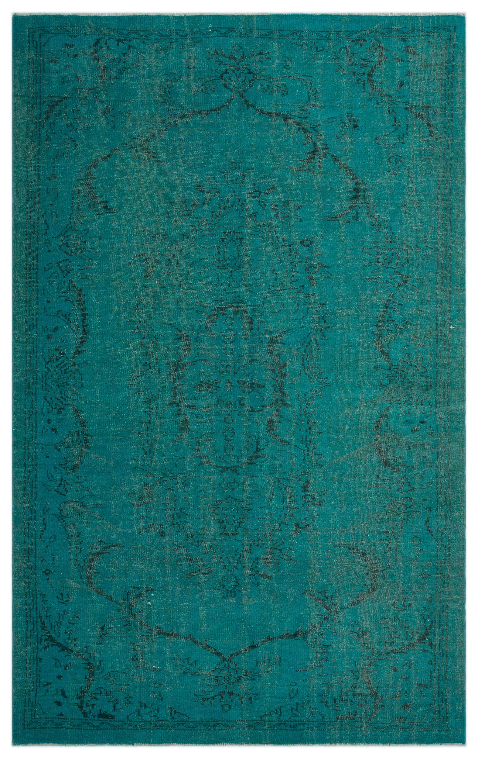 Turquoise Over Dyed Vintage Rug 5'5'' x 8'8'' ft 164 x 265 cm