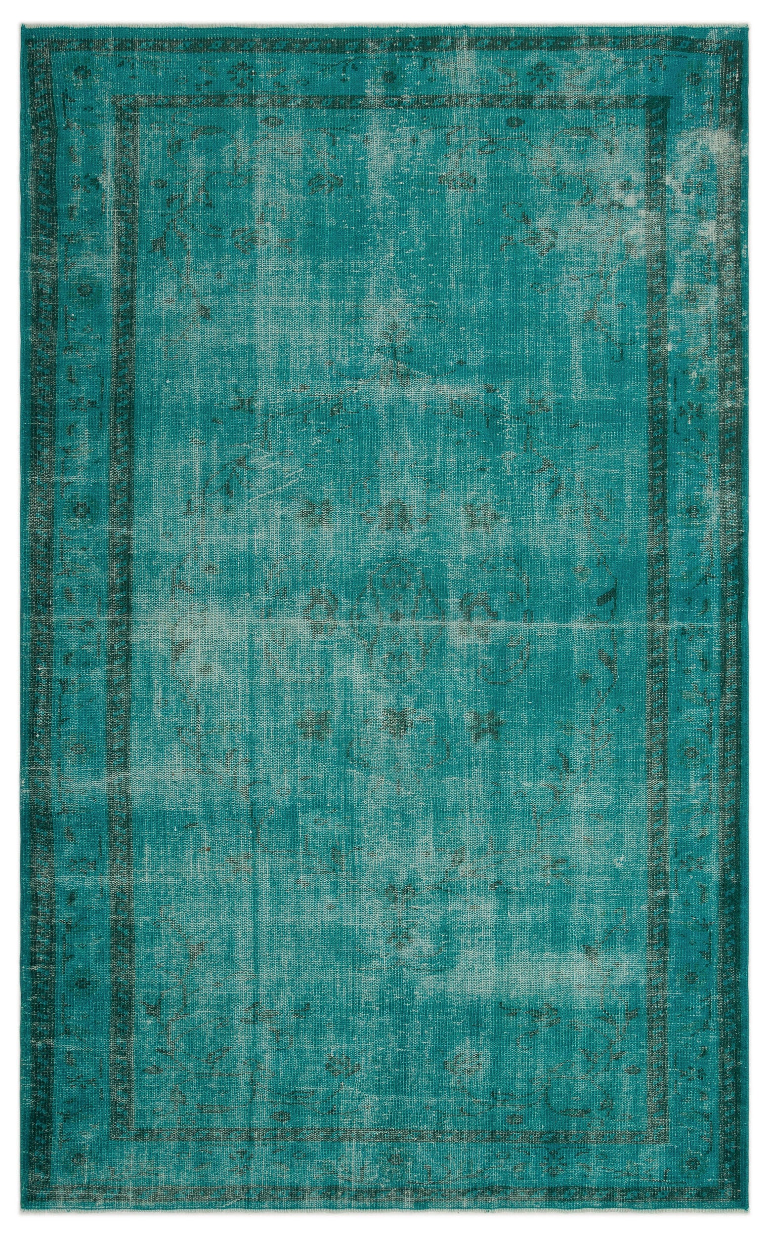 Turquoise Over Dyed Vintage Rug 5'4'' x 8'9'' ft 163 x 267 cm