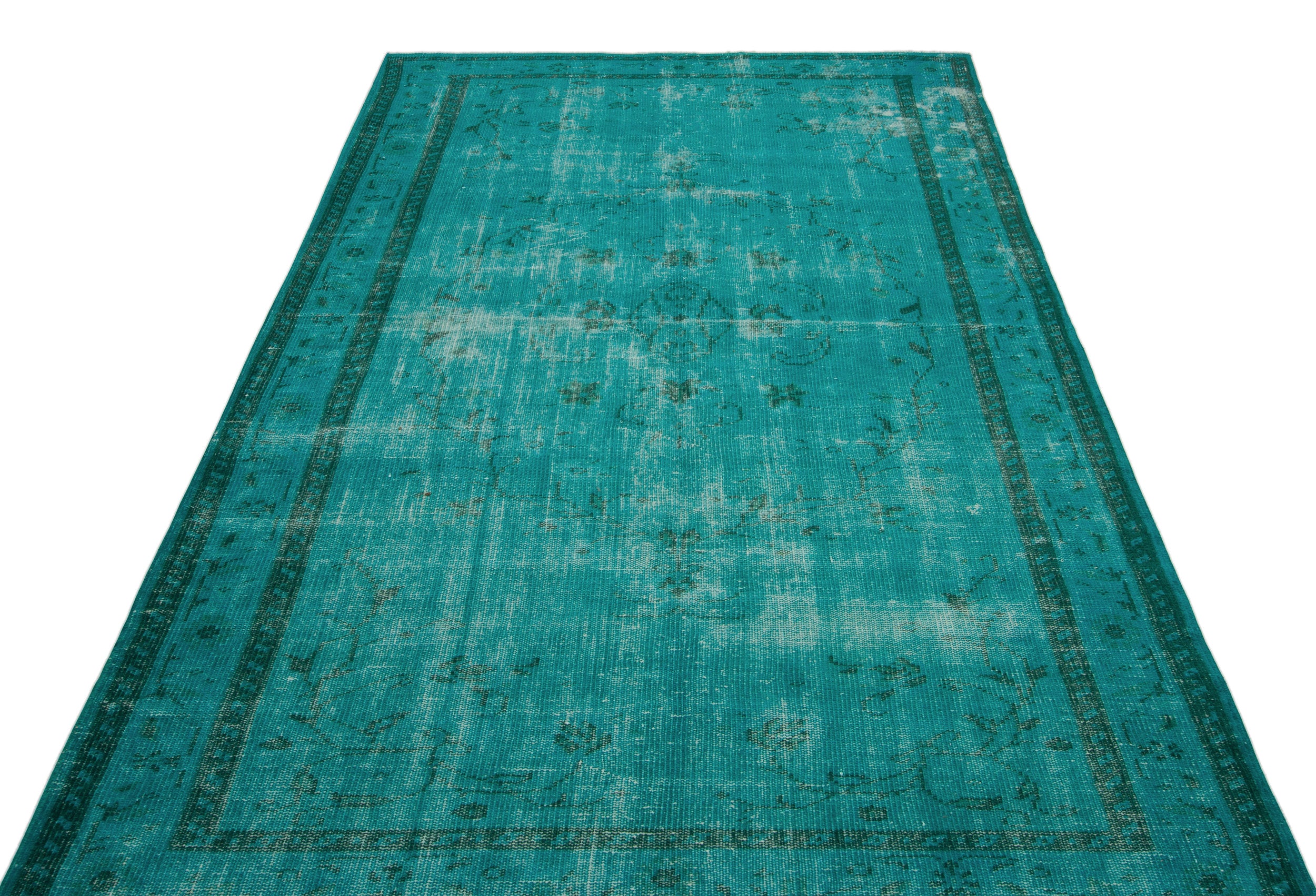Turquoise Over Dyed Vintage Rug 5'4'' x 8'9'' ft 163 x 267 cm