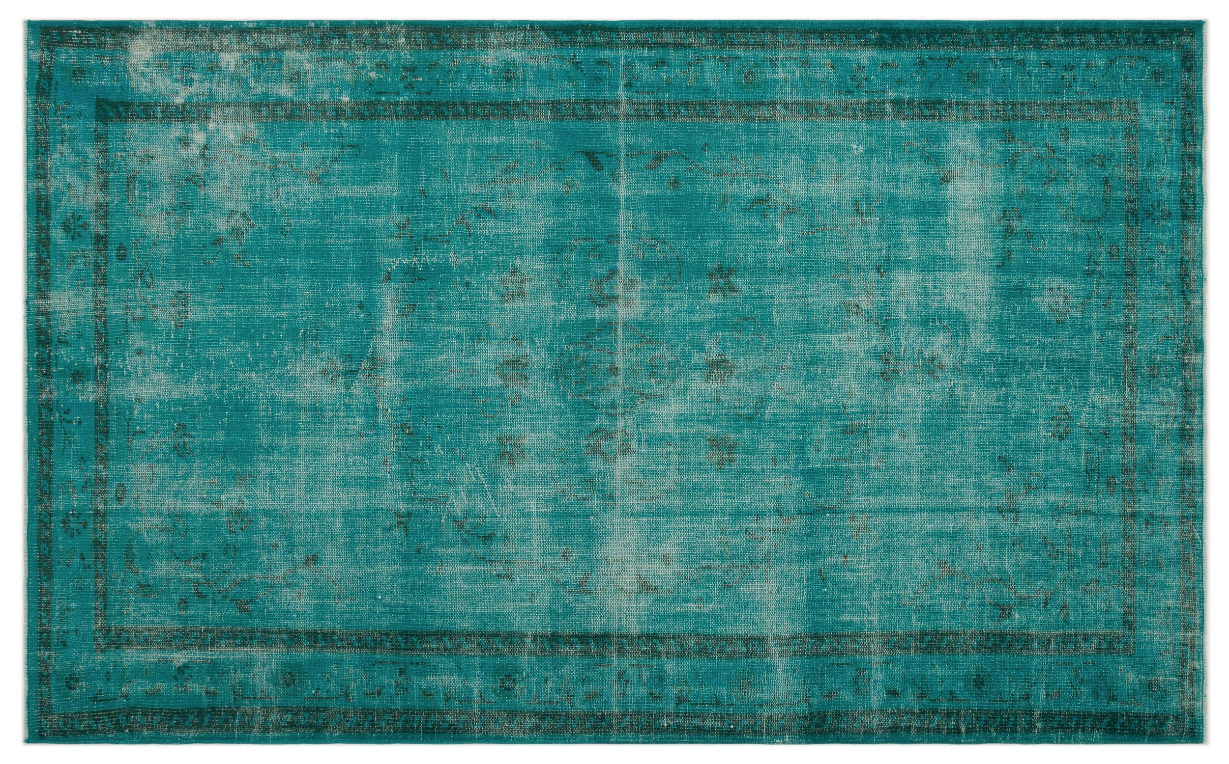 Turquoise Over Dyed Vintage Rug 5'4'' x 8'9'' ft 163 x 267 cm