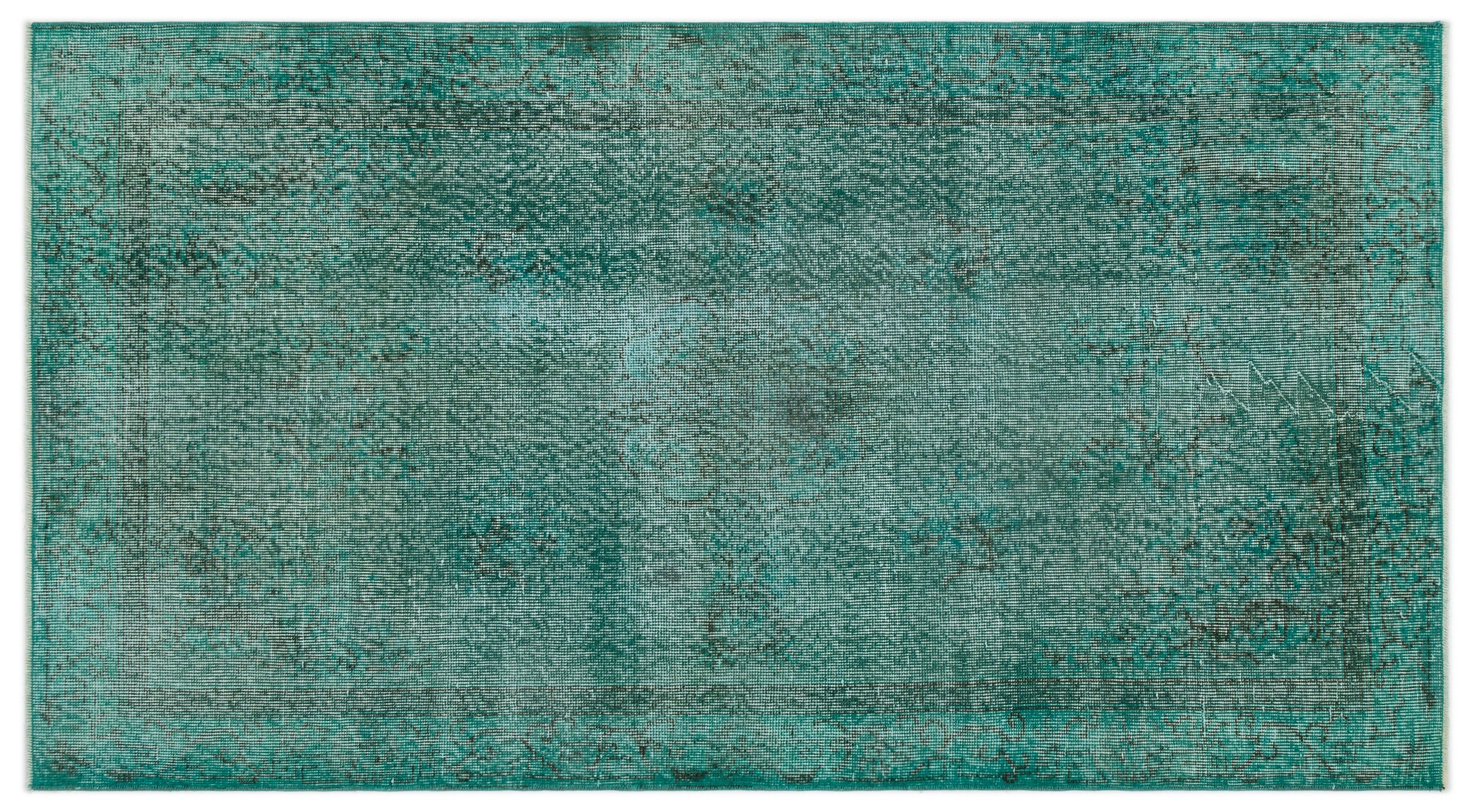 Turquoise Over Dyed Vintage Rug 3'9'' x 6'9'' ft 115 x 205 cm