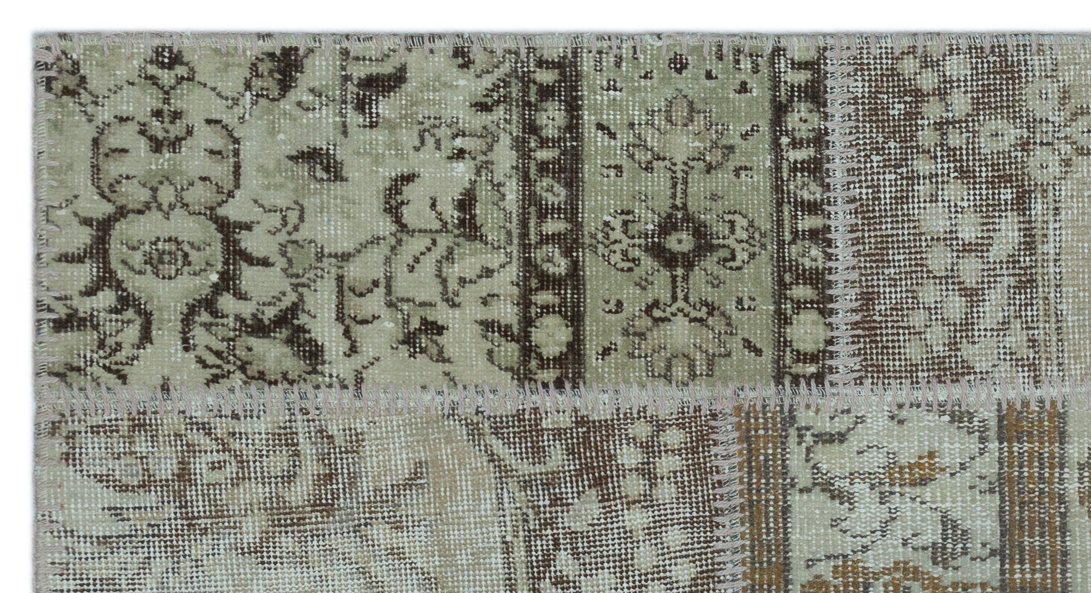 Beige Over Dyed Patchwork Unique Rug 2'7'' x 4'11'' ft 80 x 150 cm