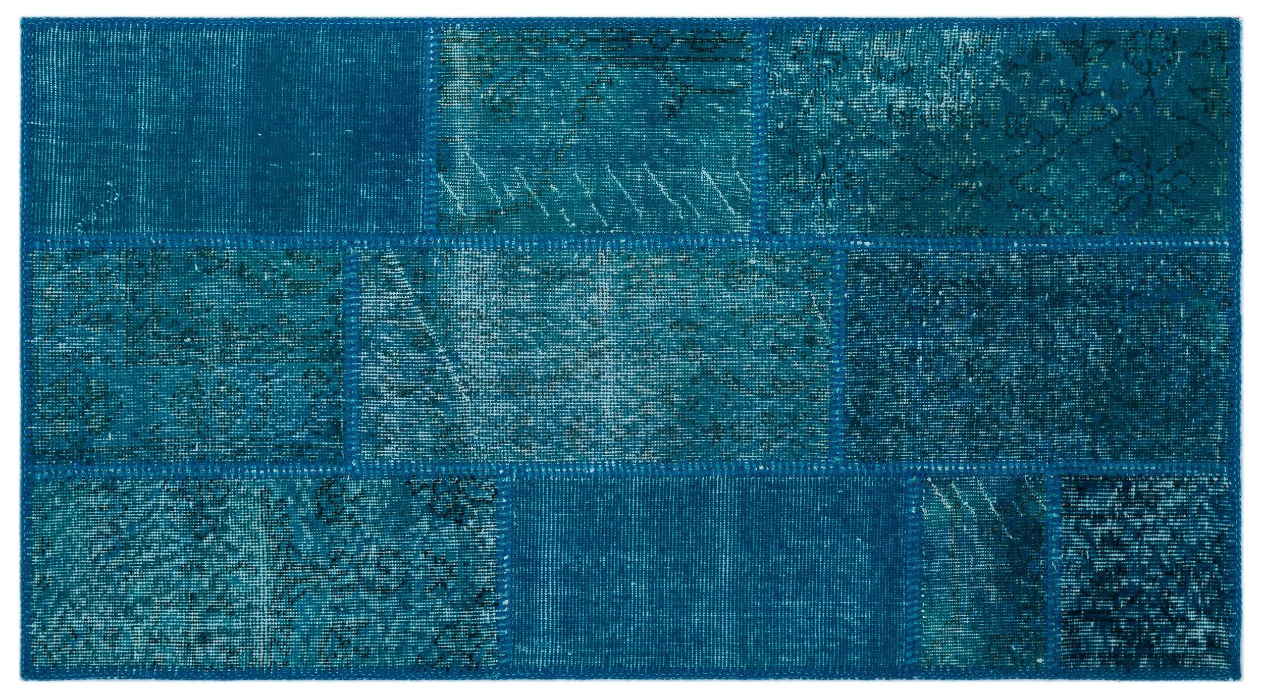 Turquoise Over Dyed Patchwork Unique Rug 2'7'' x 4'11'' ft 80 x 150 cm