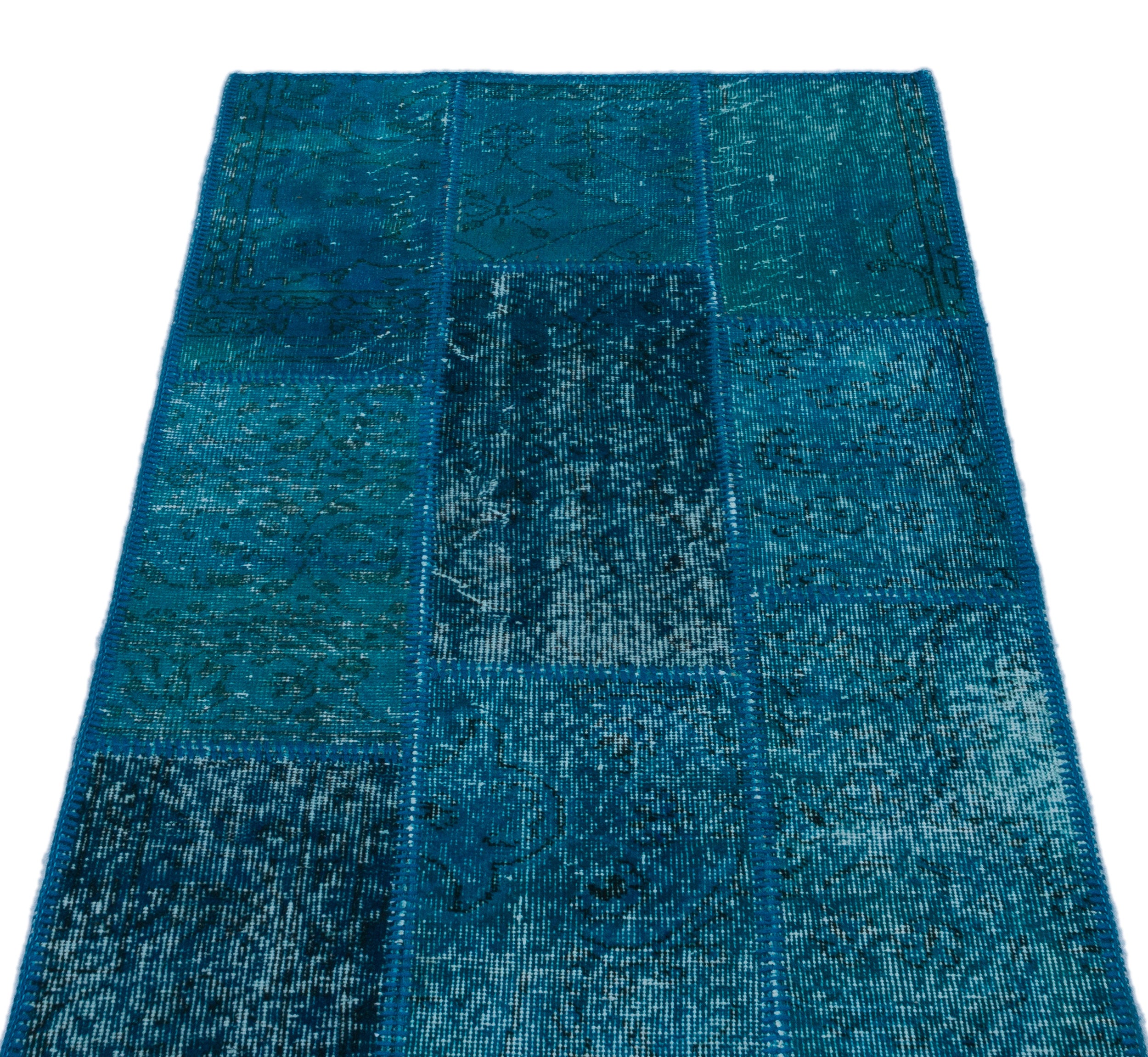 Turquoise Over Dyed Patchwork Unique Rug 2'7'' x 4'11'' ft 80 x 150 cm