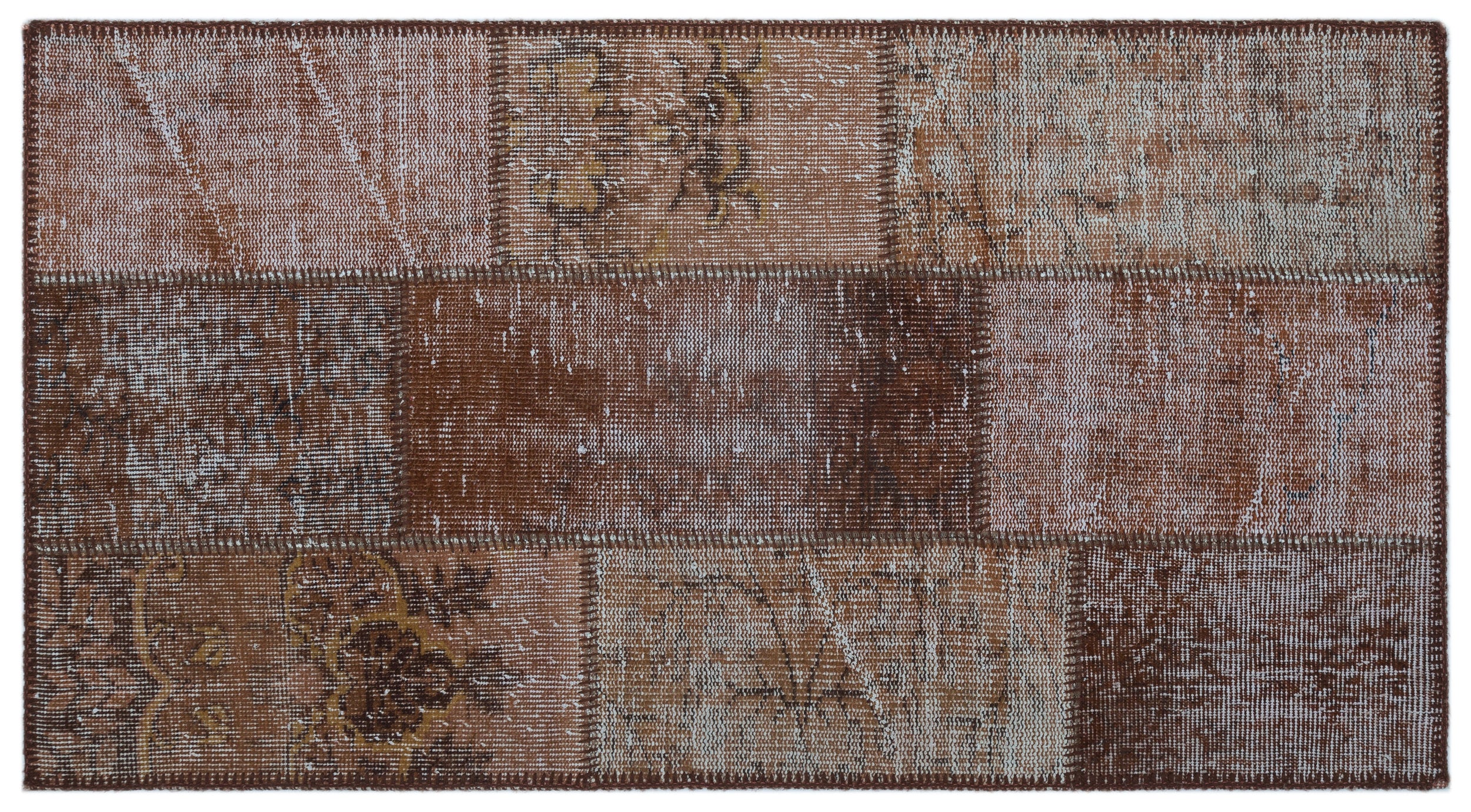 Brown Over Dyed Patchwork Unique Rug 2'7'' x 4'11'' ft 80 x 150 cm