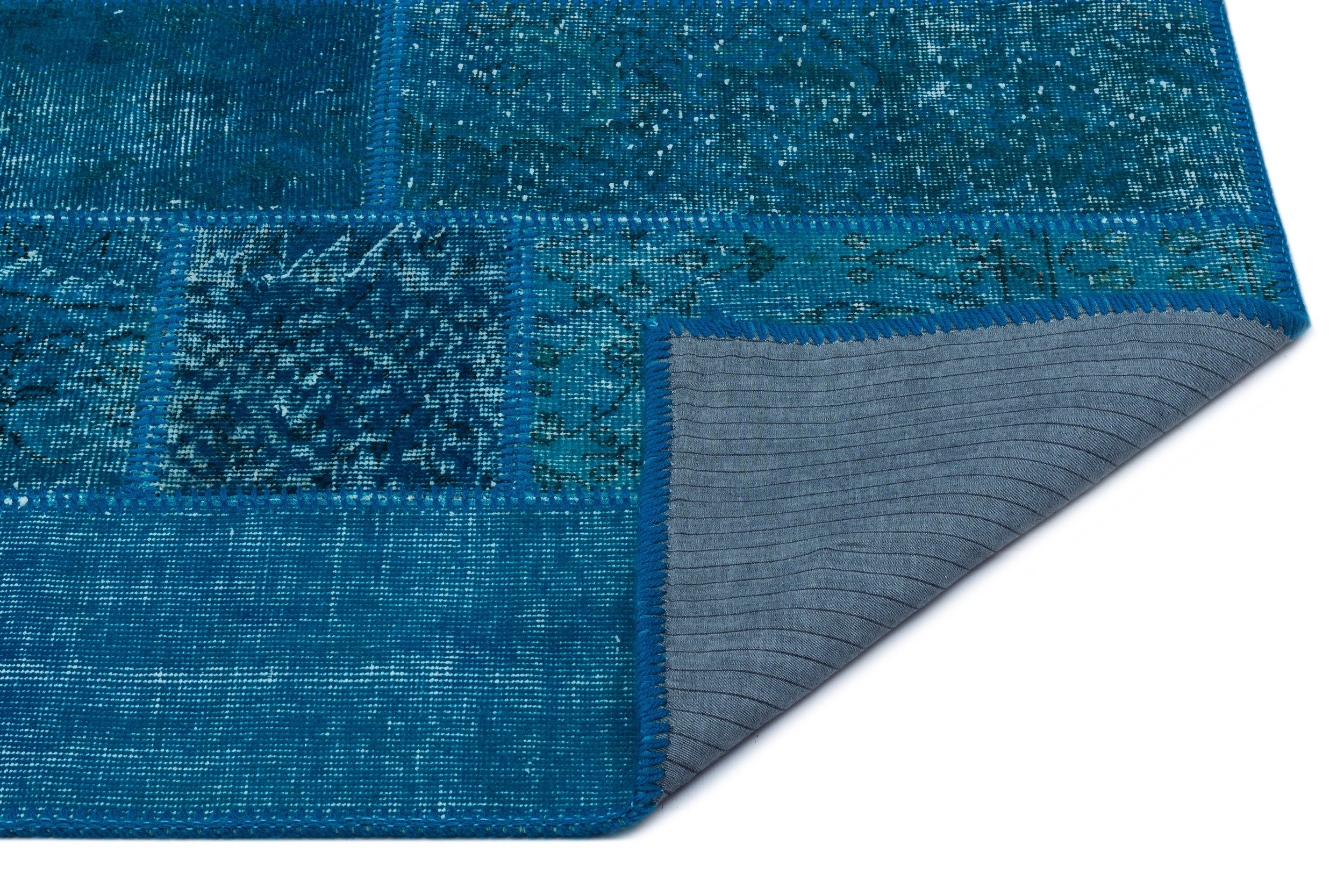 Turquoise Over Dyed Patchwork Unique Rug 2'7'' x 4'11'' ft 80 x 150 cm