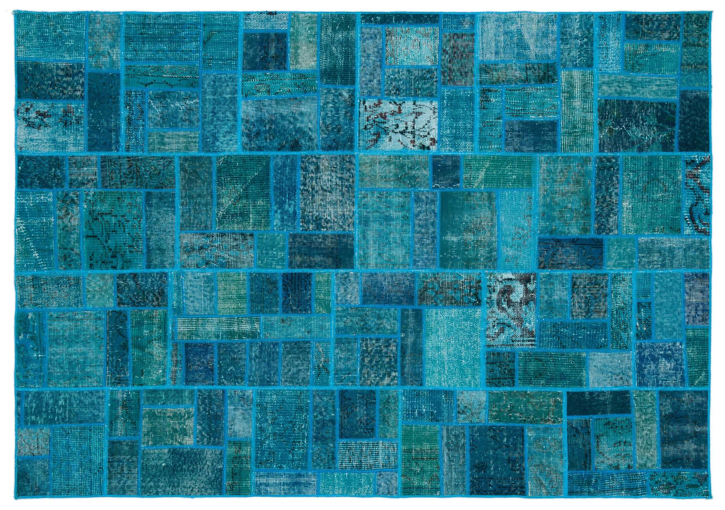 Turquoise Over Dyed Patchwork Unique Rug 5'3'' x 7'7'' ft 160 x 230 cm