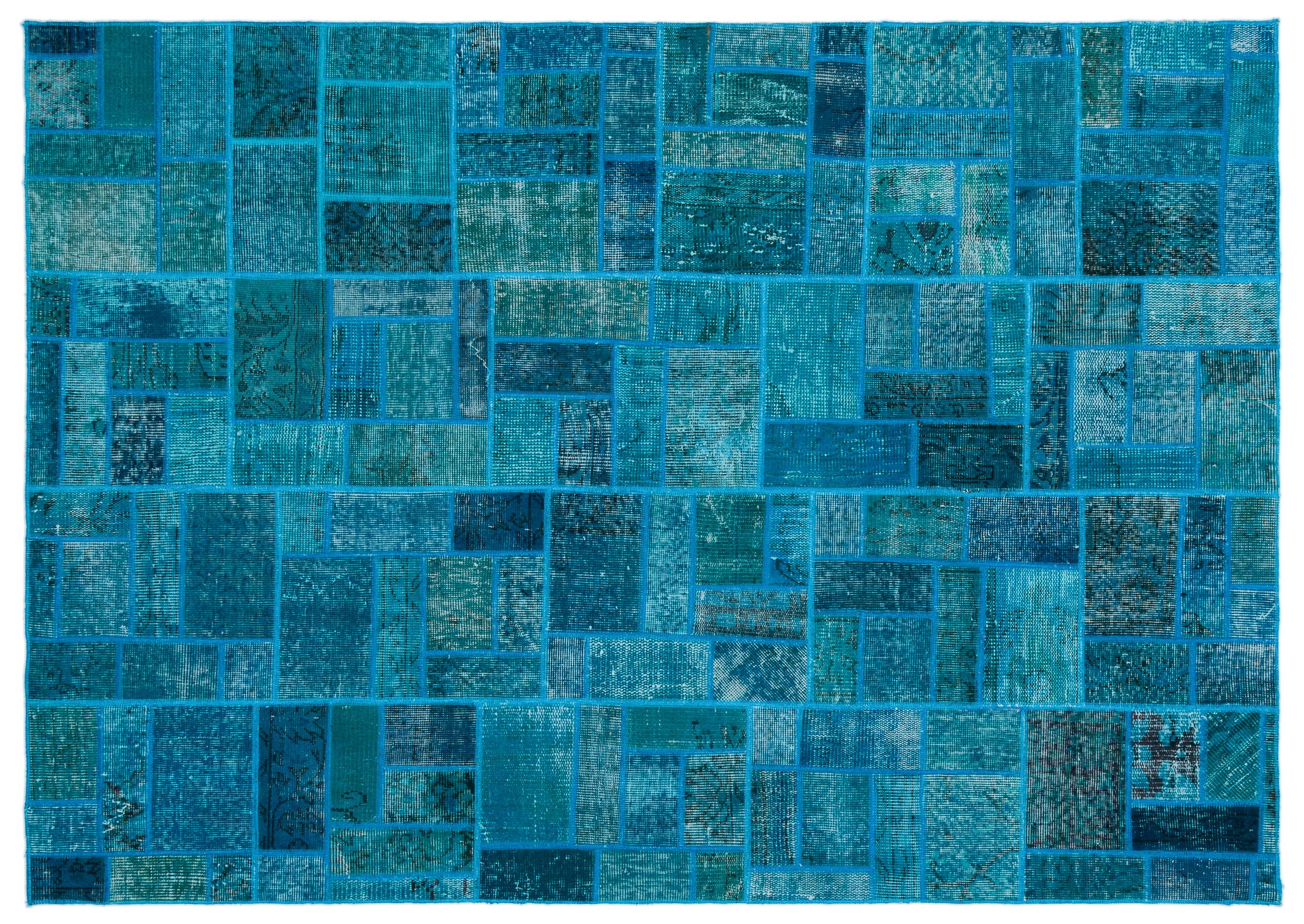Turquoise Over Dyed Patchwork Unique Rug 5'3'' x 7'7'' ft 160 x 230 cm