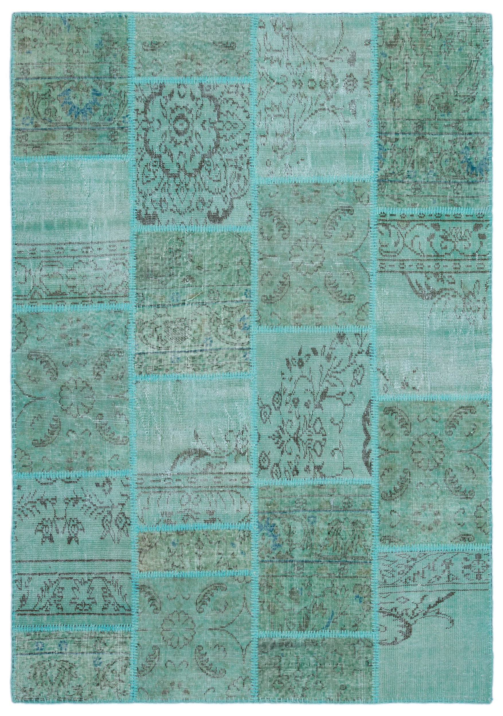 Turquoise Over Dyed Patchwork Unique Rug 5'3'' x 7'7'' ft 160 x 230 cm