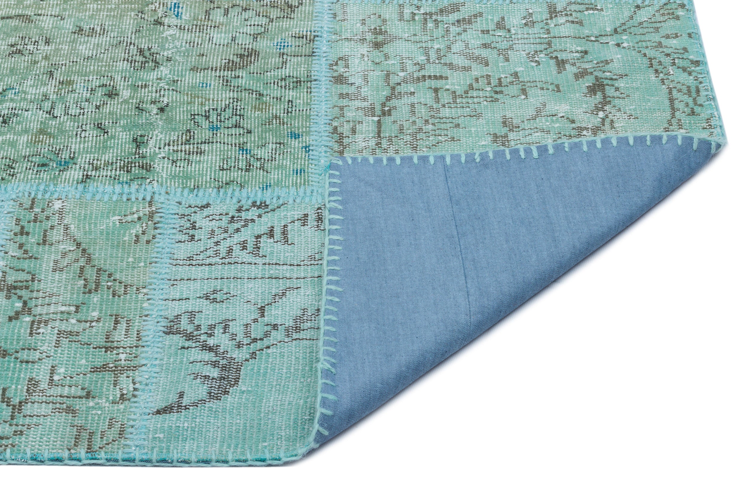 Turquoise Over Dyed Patchwork Unique Rug 5'3'' x 7'7'' ft 160 x 230 cm