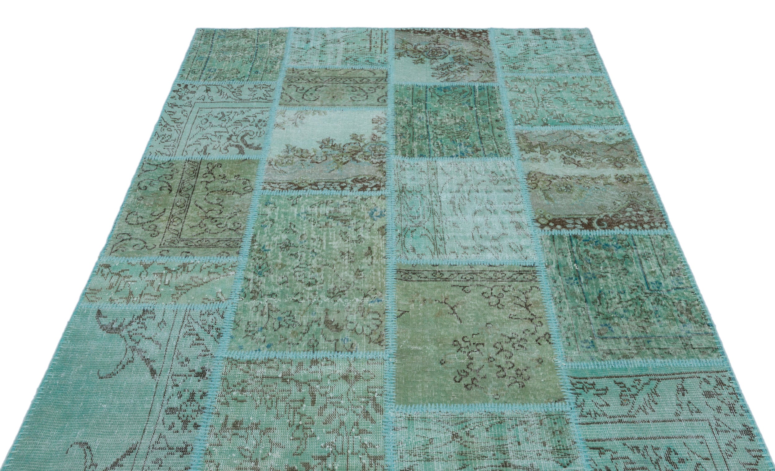 Turquoise Over Dyed Patchwork Unique Rug 5'3'' x 7'7'' ft 160 x 230 cm