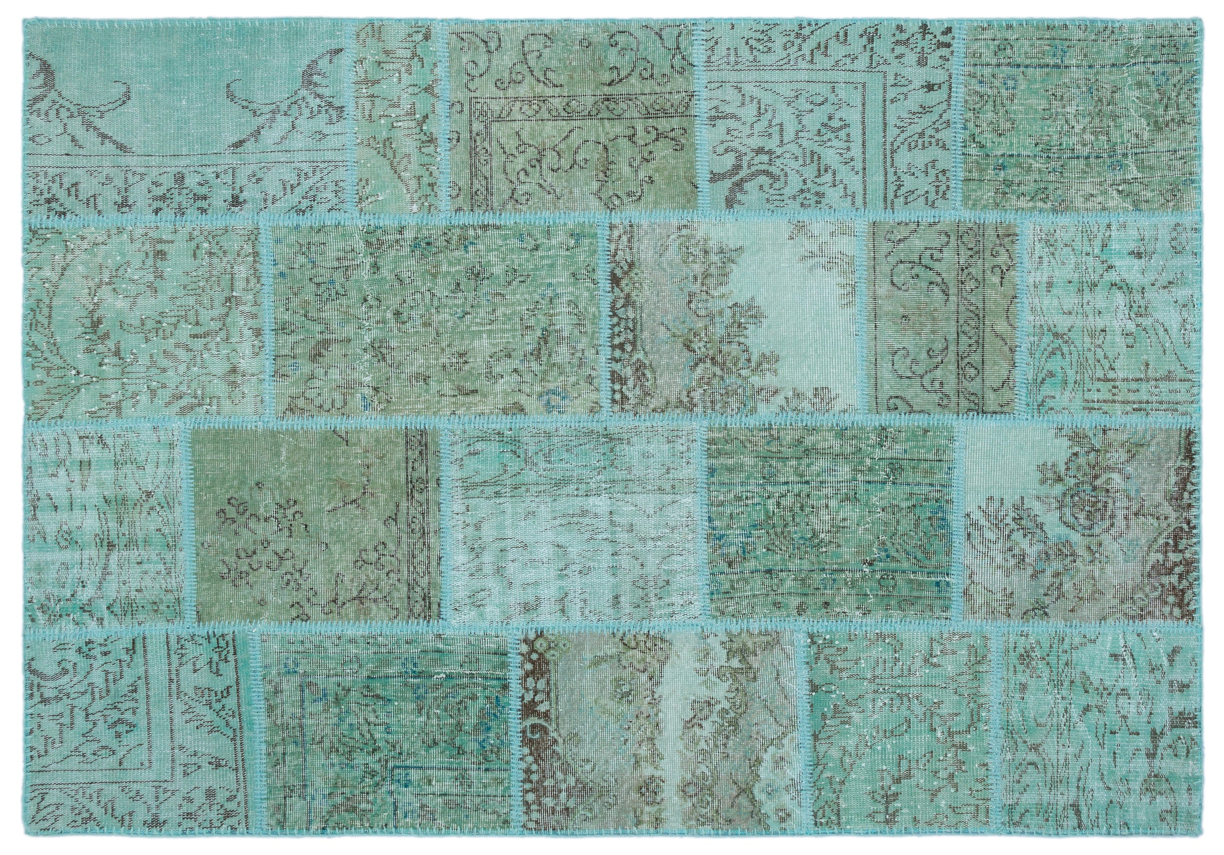 Turquoise Over Dyed Patchwork Unique Rug 5'3'' x 7'7'' ft 160 x 230 cm