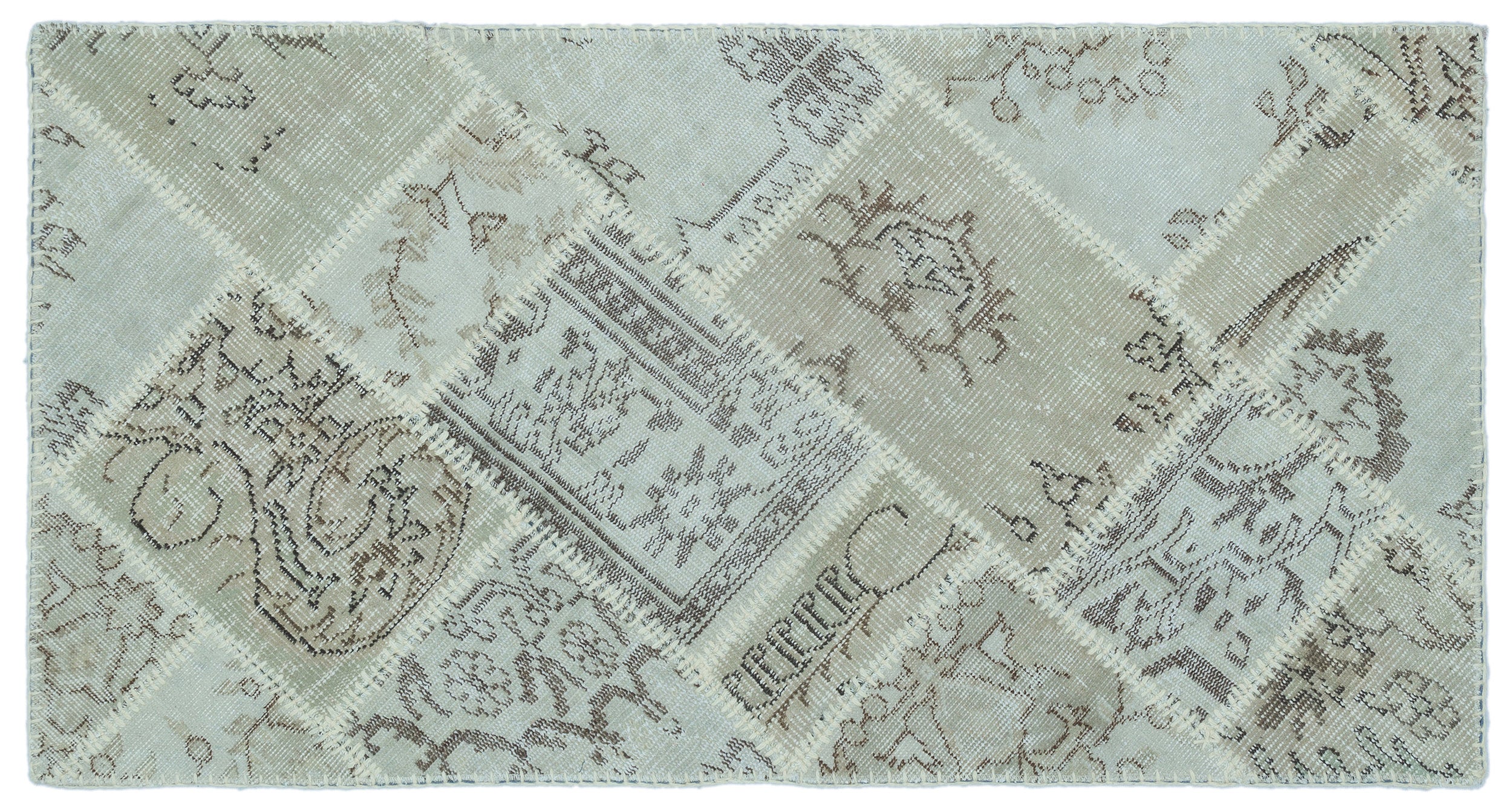 Beige Over Dyed Patchwork Unique Rug 2'7'' x 4'11'' ft 80 x 150 cm