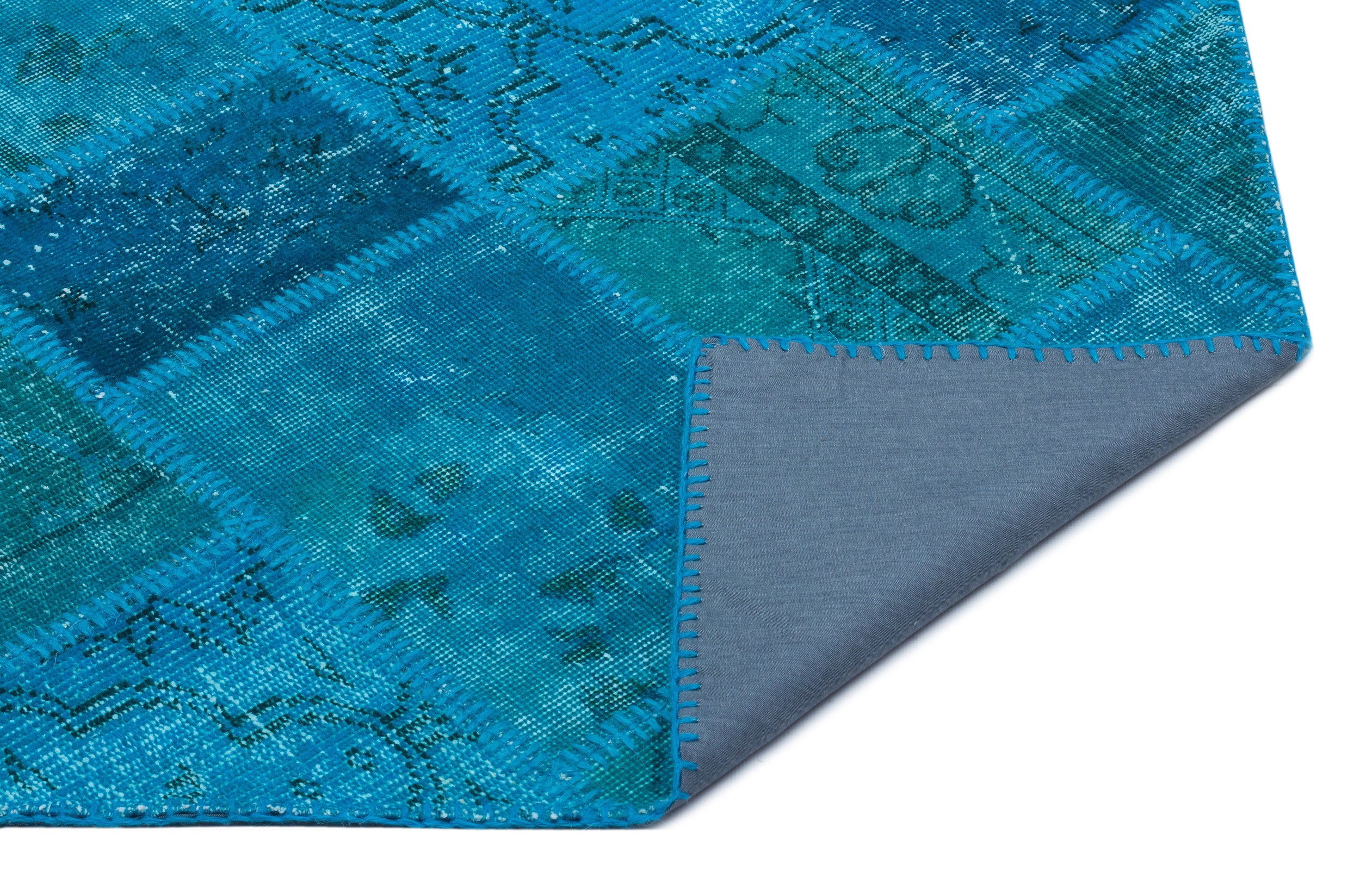 Turquoise Over Dyed Patchwork Unique Rug 2'7'' x 4'11'' ft 80 x 150 cm