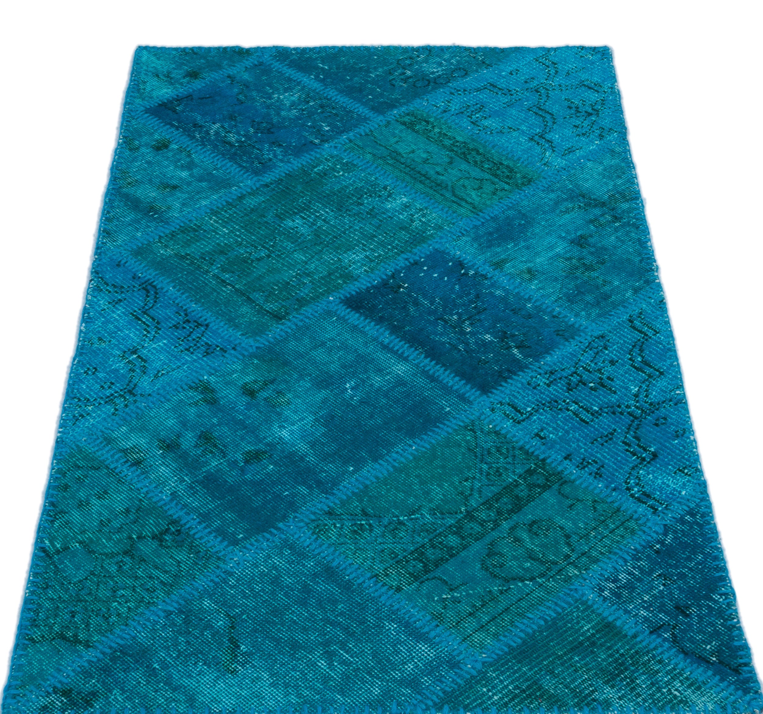 Turquoise Over Dyed Patchwork Unique Rug 2'7'' x 4'11'' ft 80 x 150 cm