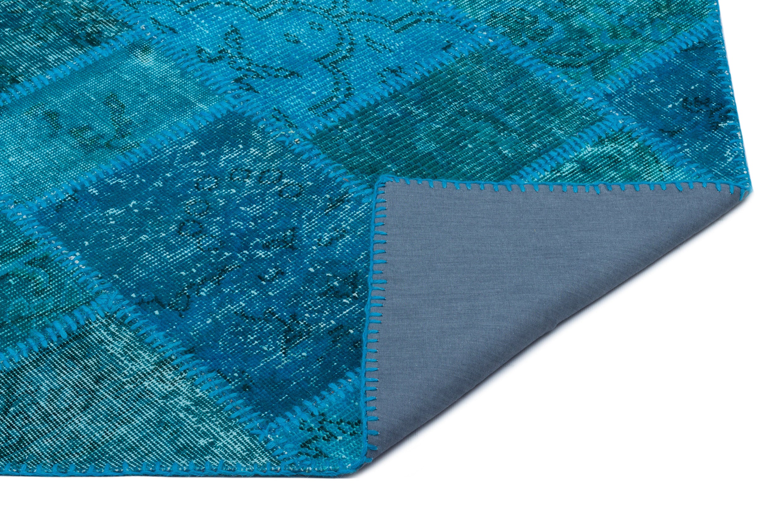 Turquoise Over Dyed Patchwork Unique Rug 2'7'' x 4'11'' ft 80 x 150 cm