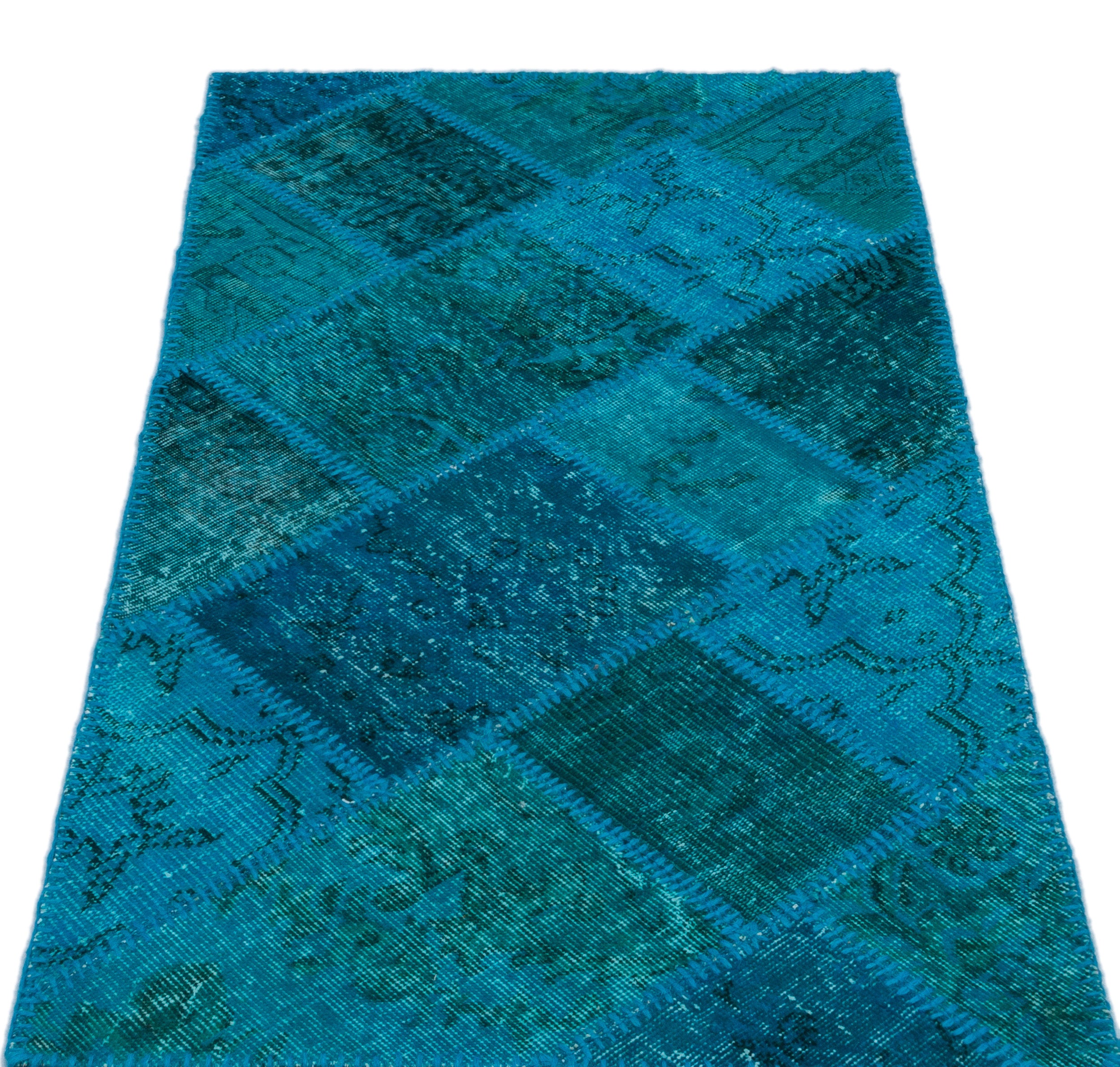 Turquoise Over Dyed Patchwork Unique Rug 2'7'' x 4'11'' ft 80 x 150 cm