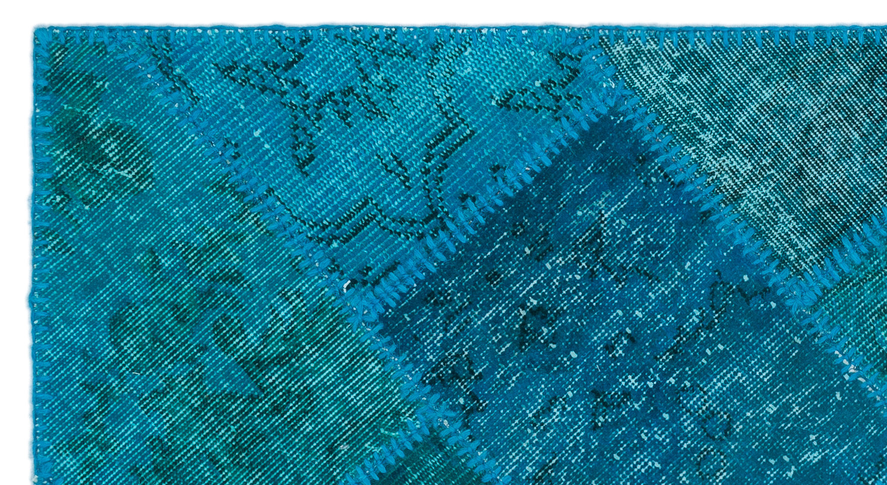 Turquoise Over Dyed Patchwork Unique Rug 2'7'' x 4'11'' ft 80 x 150 cm