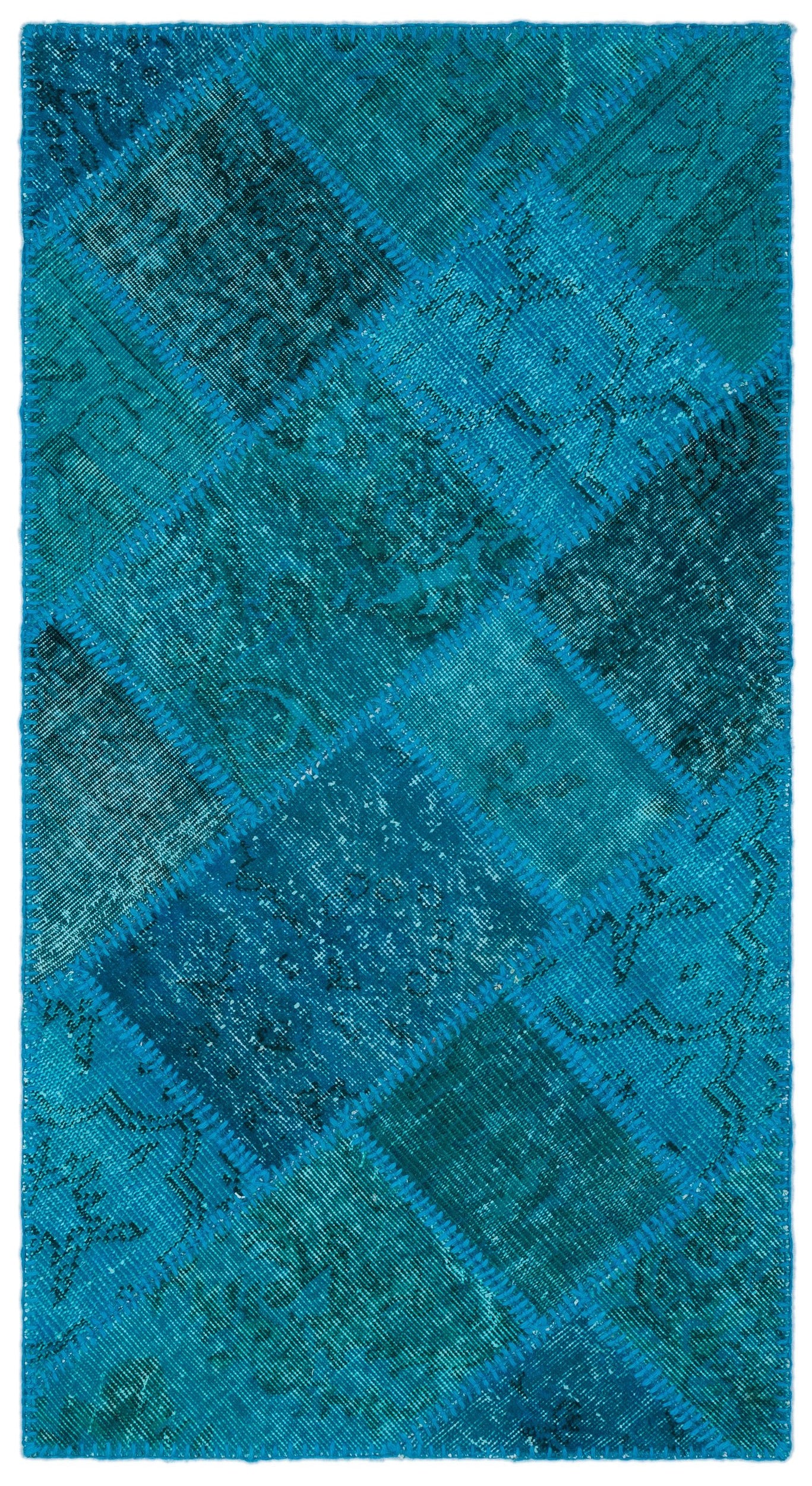 Turquoise Over Dyed Patchwork Unique Rug 2'7'' x 4'11'' ft 80 x 150 cm