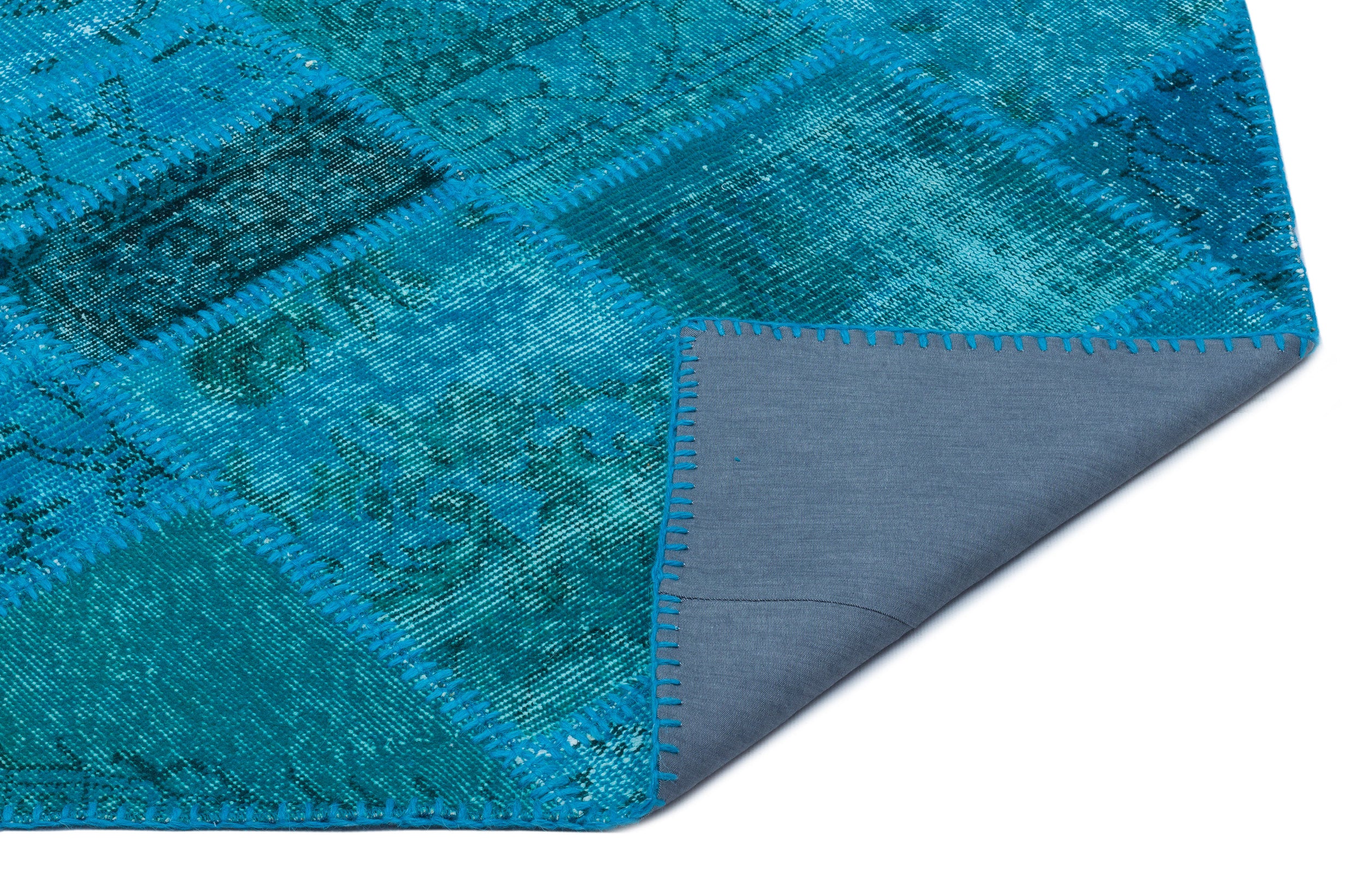 Turquoise Over Dyed Patchwork Unique Rug 2'7'' x 4'11'' ft 80 x 150 cm