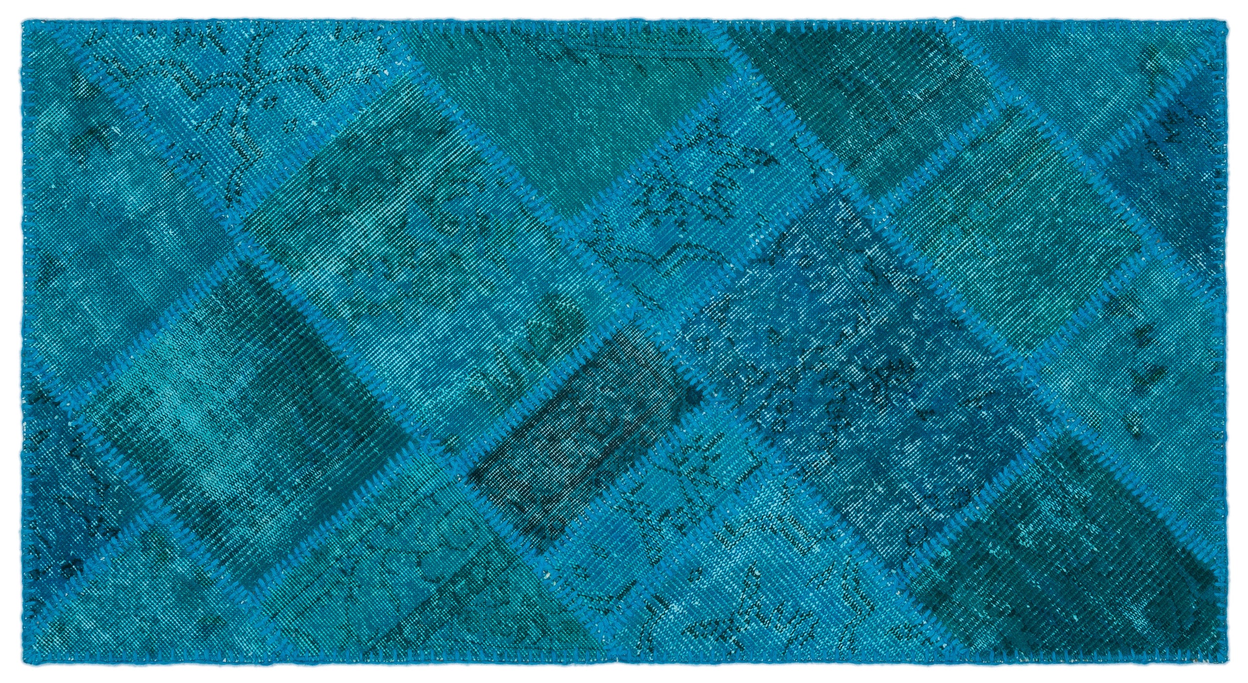 Turquoise Over Dyed Patchwork Unique Rug 2'7'' x 4'11'' ft 80 x 150 cm