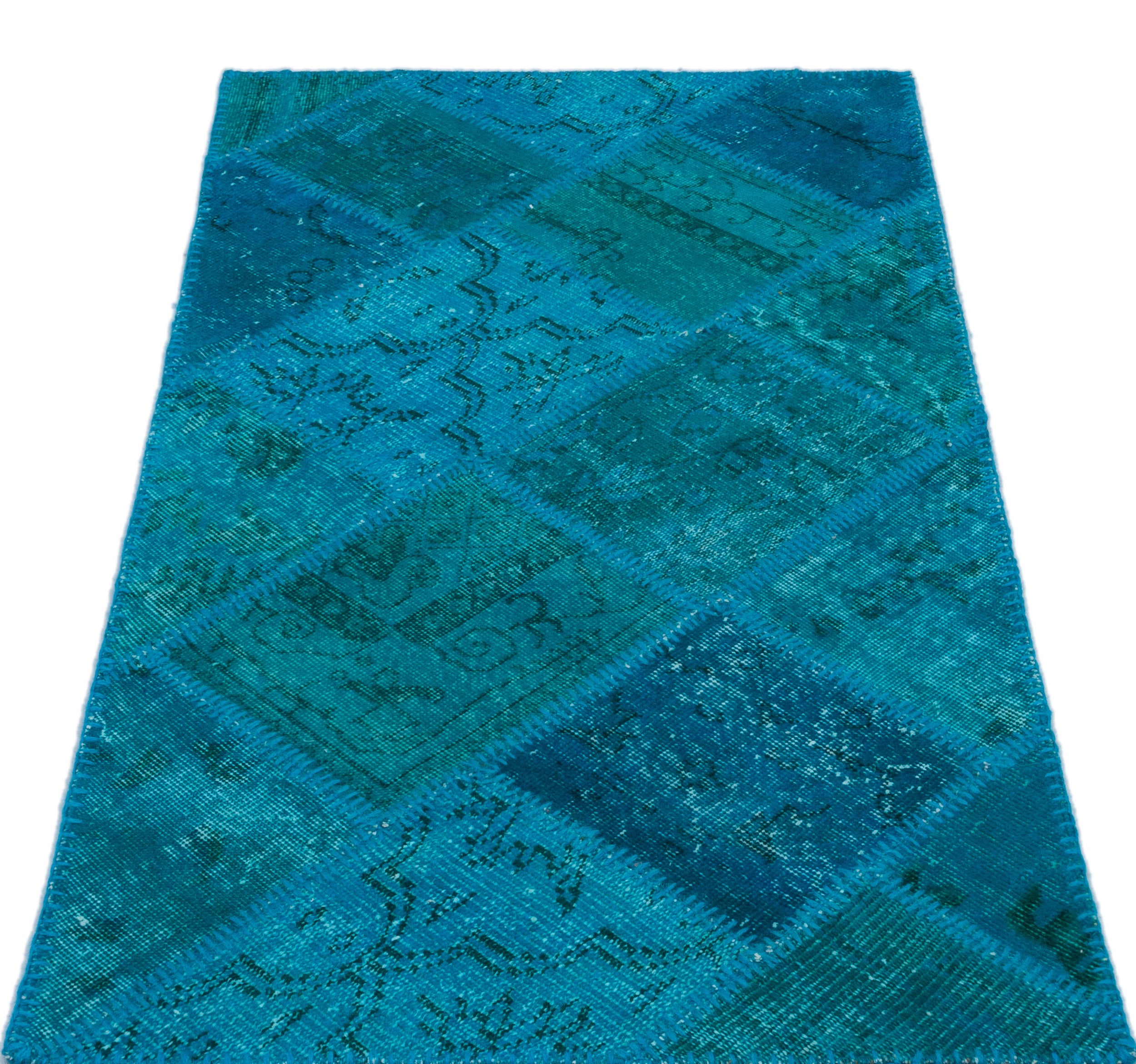 Turquoise Over Dyed Patchwork Unique Rug 2'7'' x 4'11'' ft 80 x 150 cm
