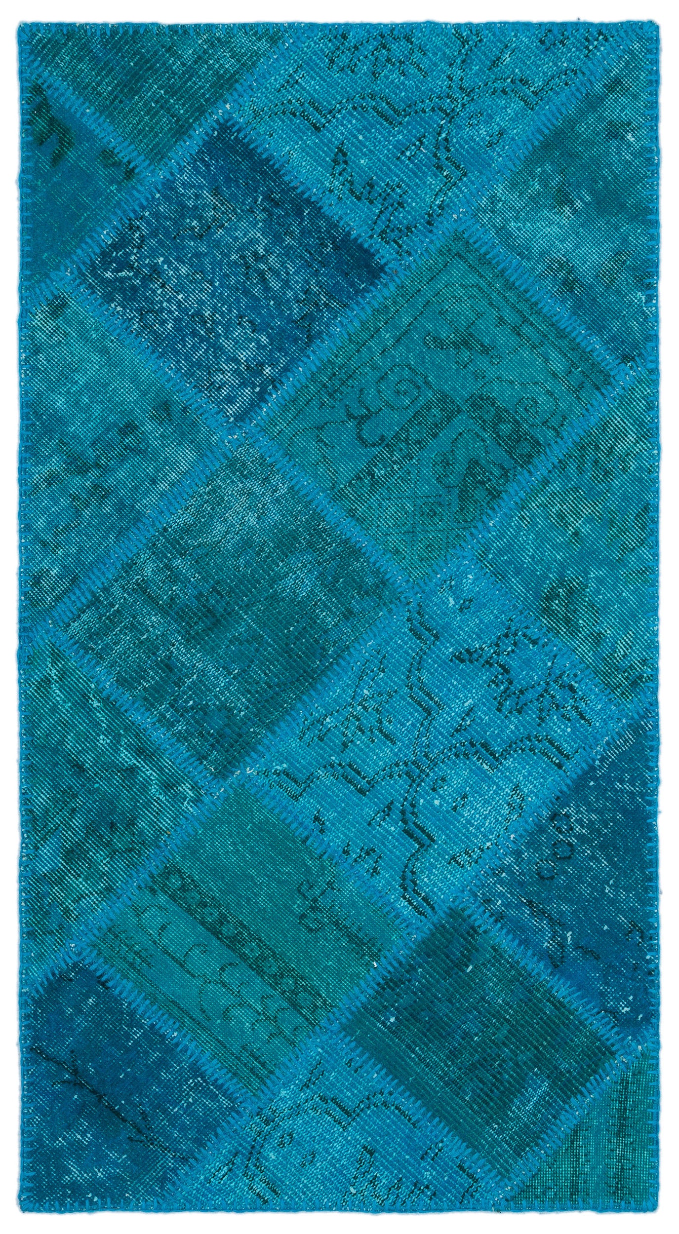 Turquoise Over Dyed Patchwork Unique Rug 2'7'' x 4'11'' ft 80 x 150 cm