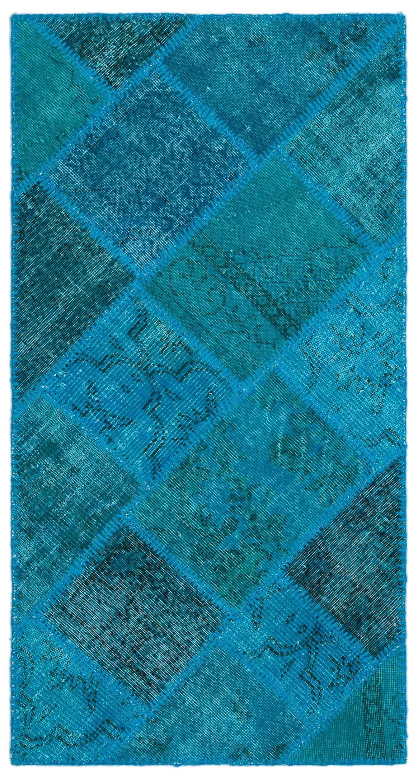 Turquoise Over Dyed Patchwork Unique Rug 2'7'' x 4'11'' ft 80 x 150 cm