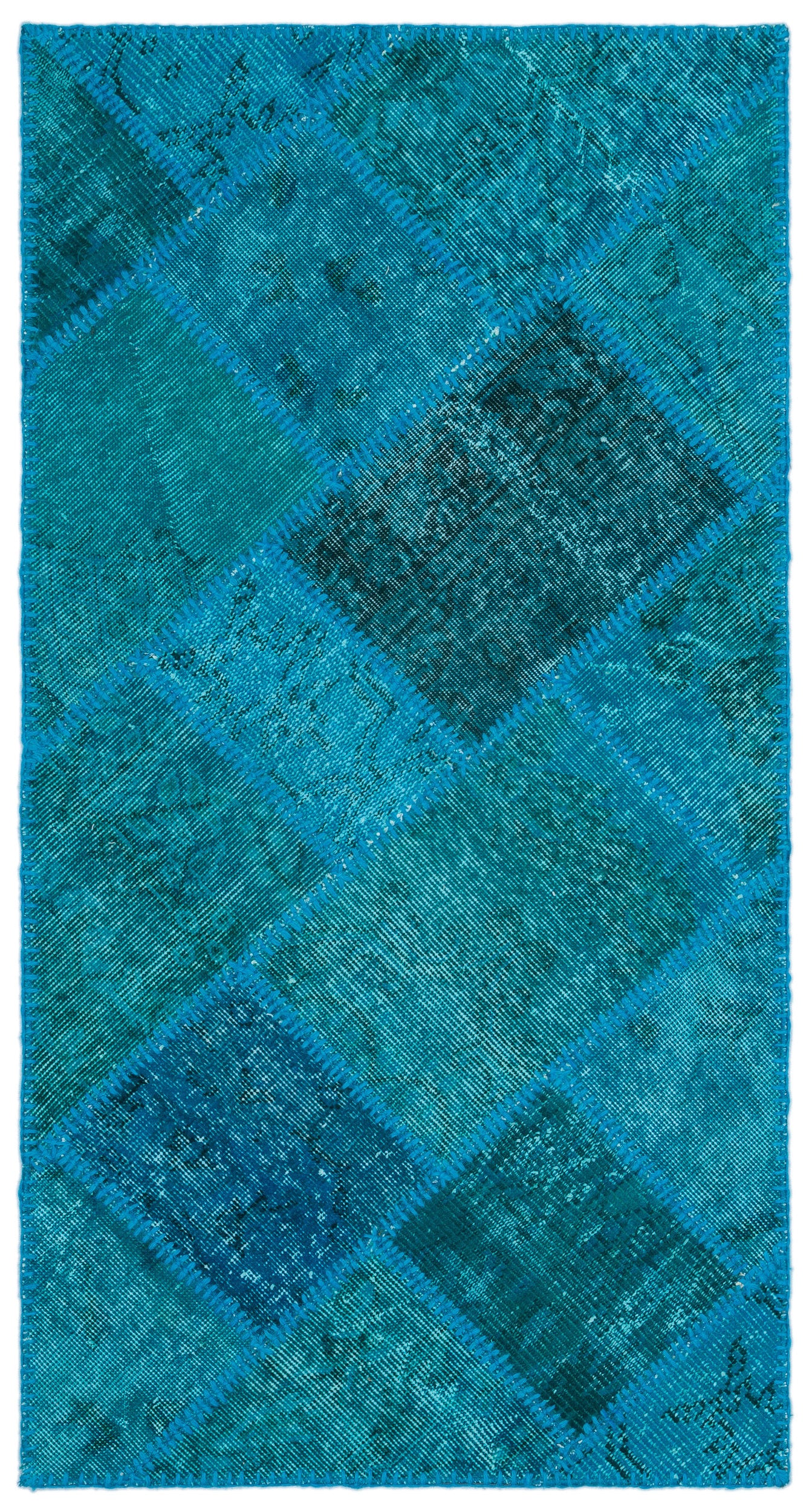 Turquoise Over Dyed Patchwork Unique Rug 2'7'' x 4'11'' ft 80 x 150 cm