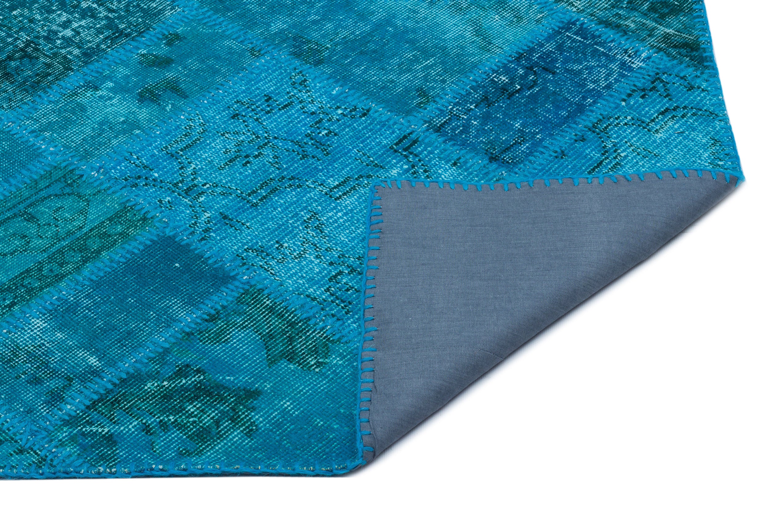 Turquoise Over Dyed Patchwork Unique Rug 2'7'' x 4'11'' ft 80 x 150 cm