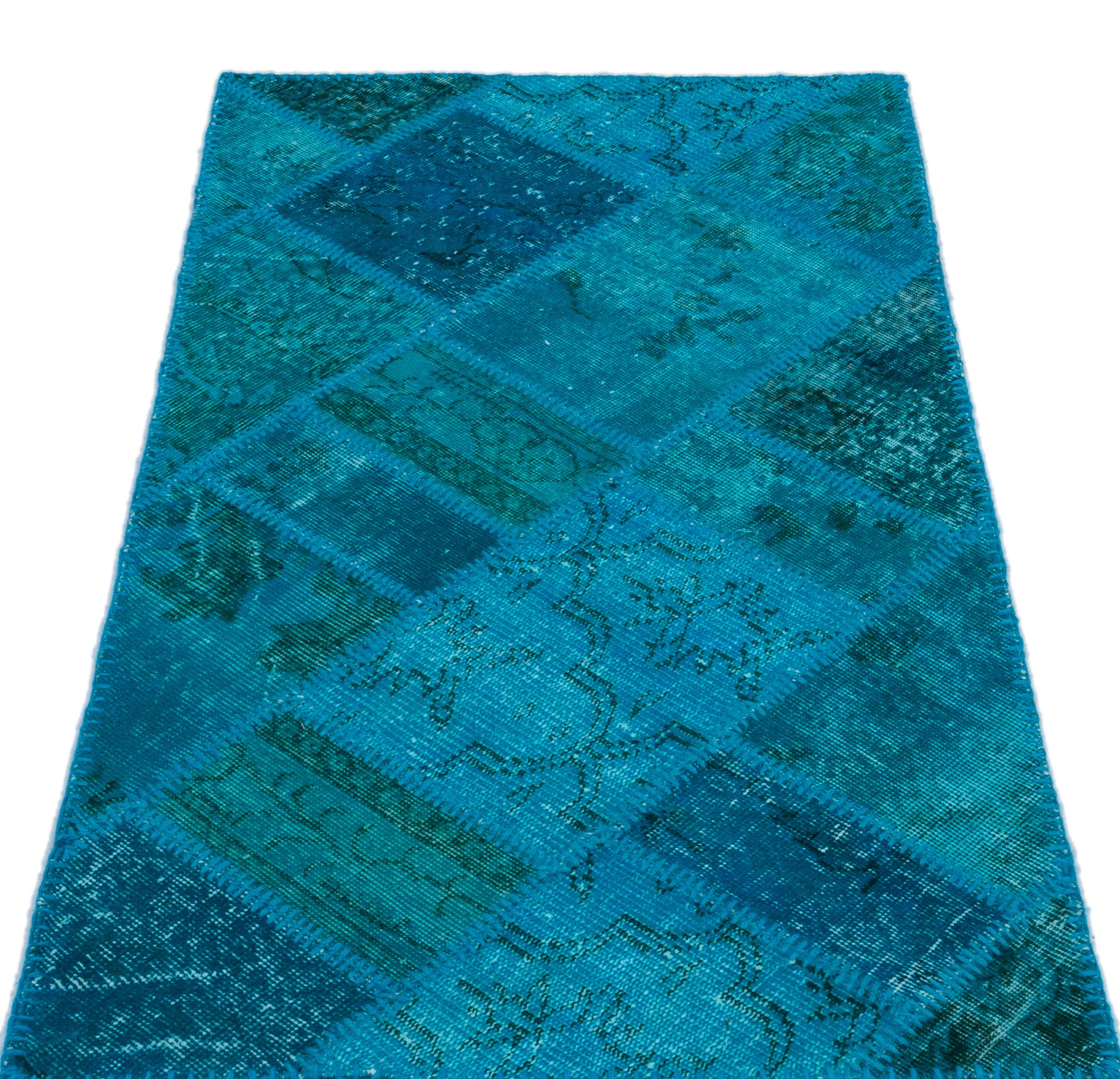 Turquoise Over Dyed Patchwork Unique Rug 2'7'' x 4'11'' ft 80 x 150 cm