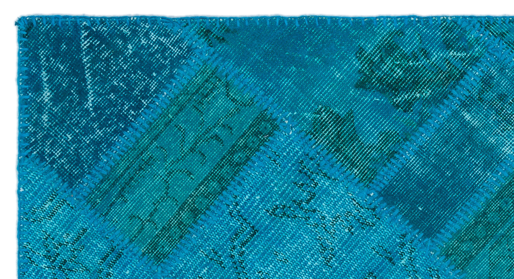 Turquoise Over Dyed Patchwork Unique Rug 2'7'' x 4'11'' ft 80 x 150 cm