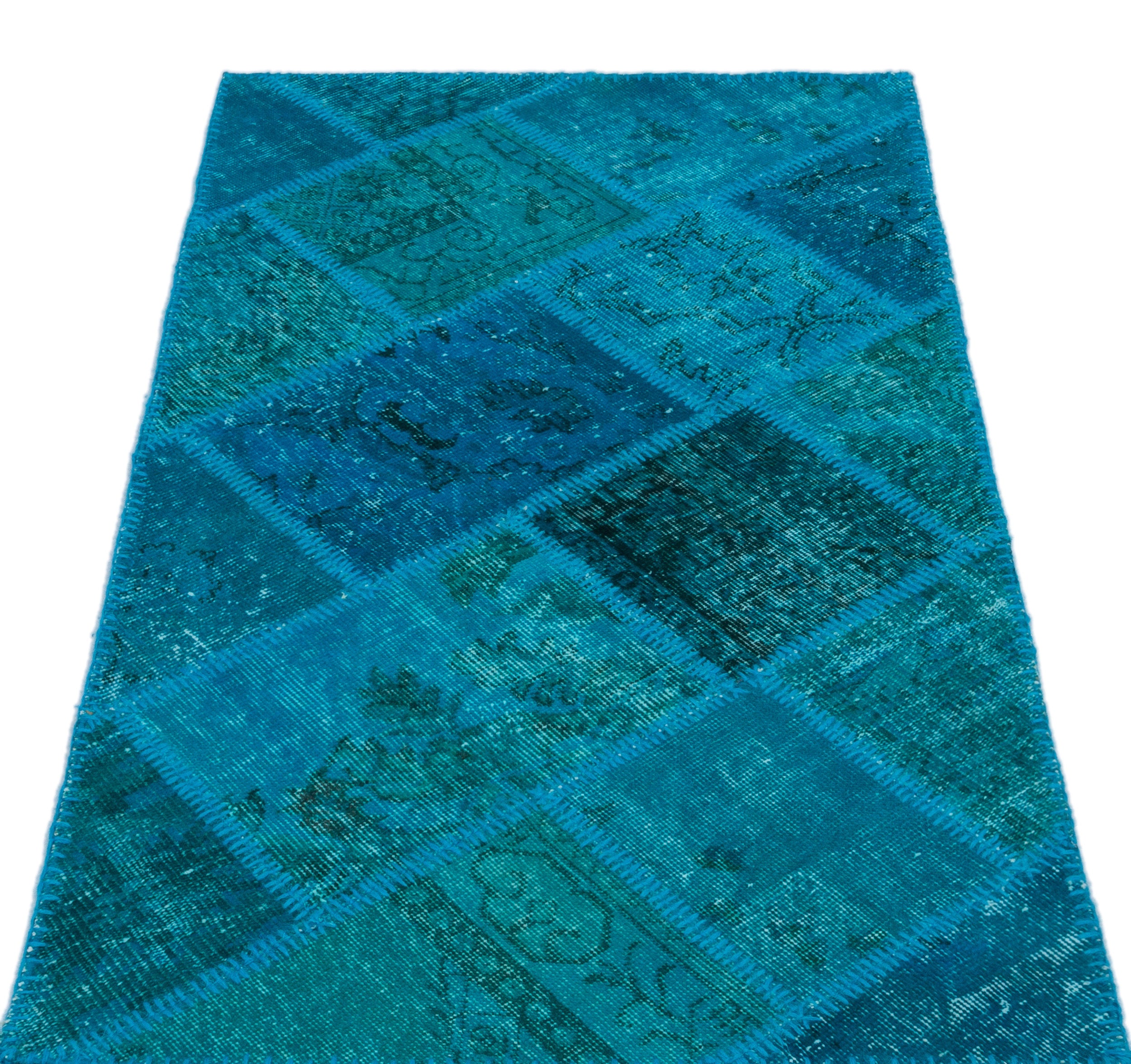 Turquoise Over Dyed Patchwork Unique Rug 2'7'' x 4'11'' ft 80 x 150 cm