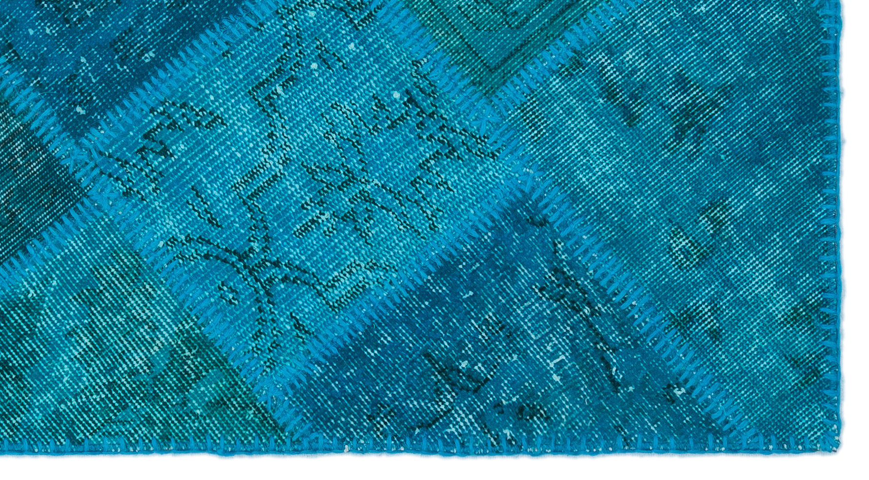 Turquoise Over Dyed Patchwork Unique Rug 2'7'' x 4'11'' ft 80 x 150 cm
