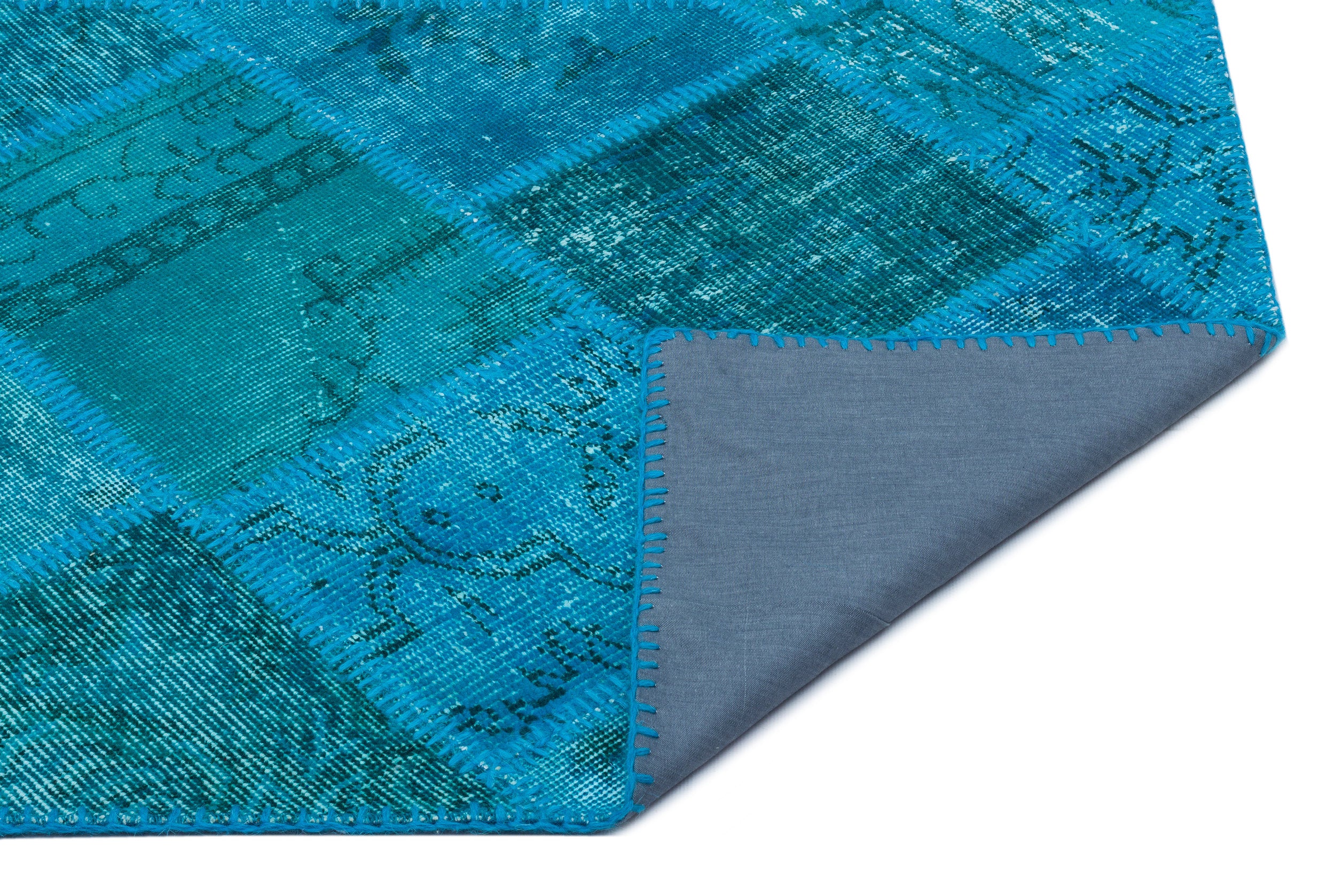 Turquoise Over Dyed Patchwork Unique Rug 2'7'' x 4'11'' ft 80 x 150 cm