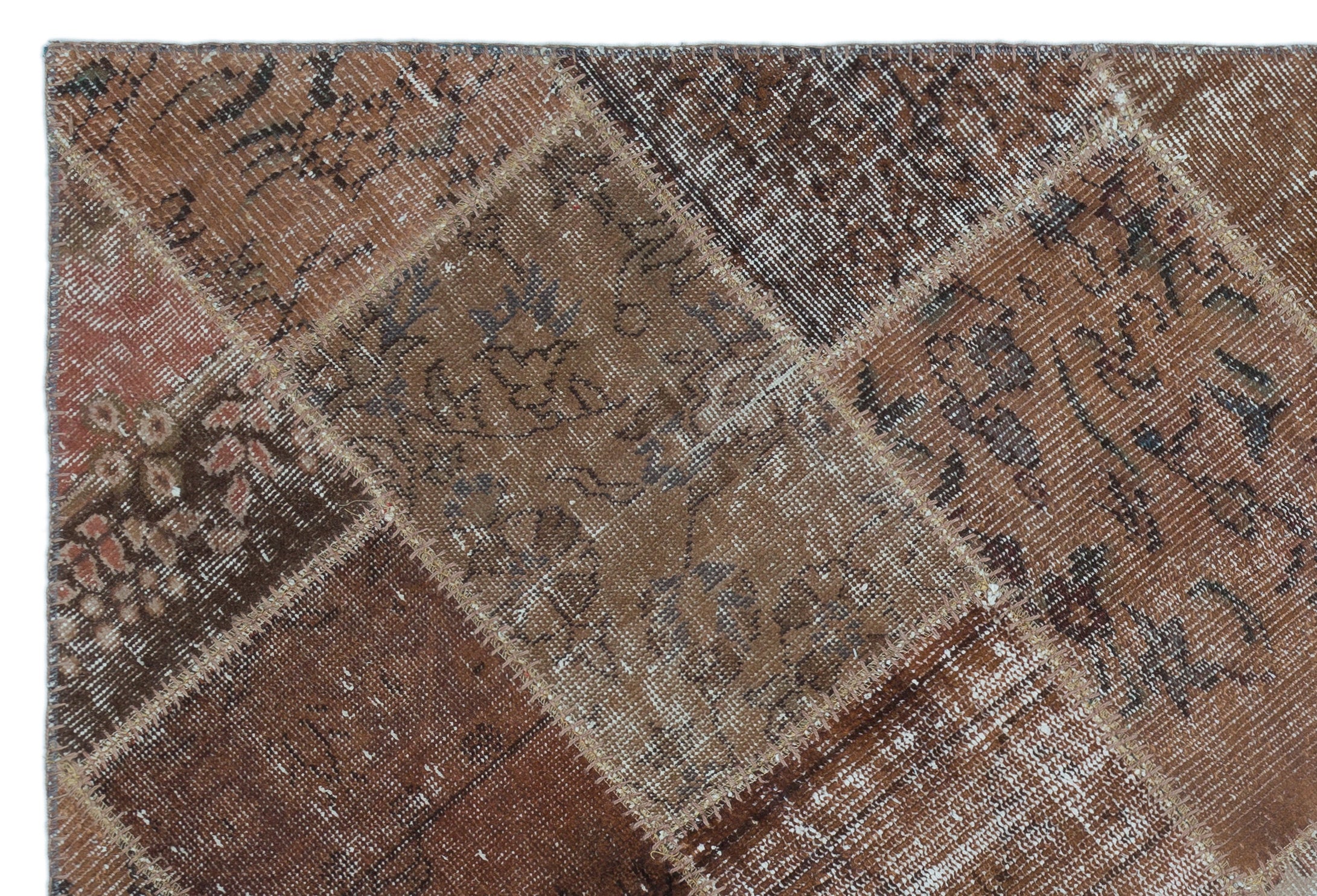 Brown Over Dyed Patchwork Unique Rug 3'11'' x 5'11'' ft 120 x 180 cm