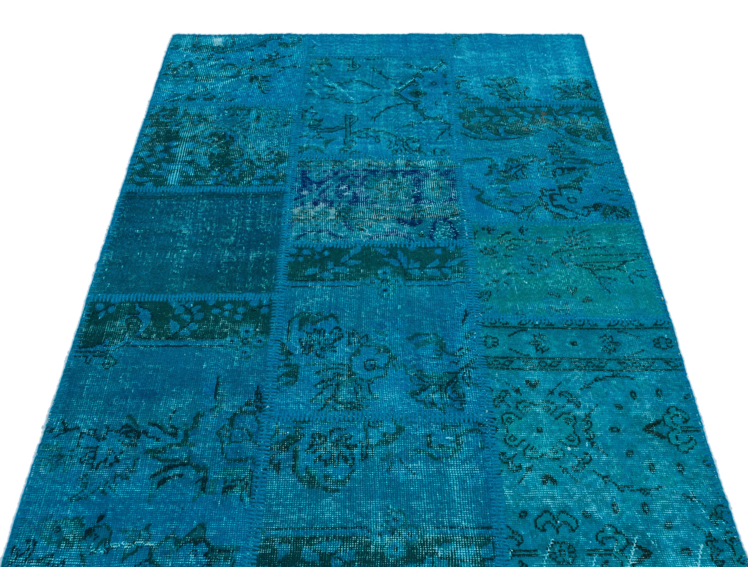 Turquoise Over Dyed Patchwork Unique Rug 3'11'' x 5'11'' ft 120 x 180 cm