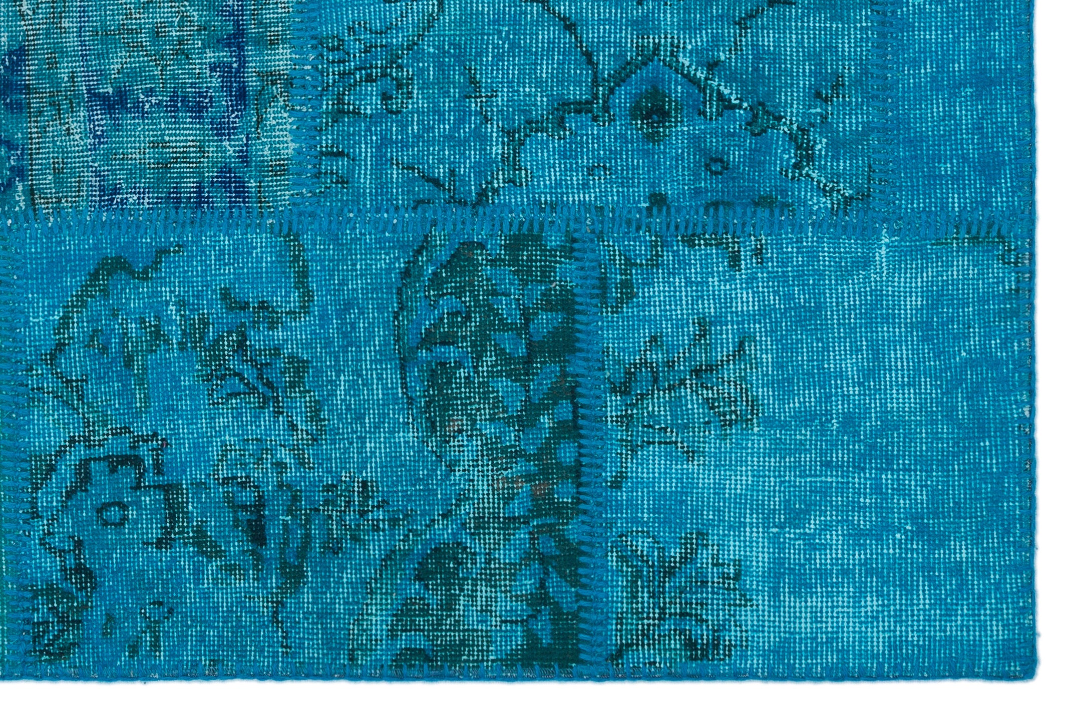 Turquoise Over Dyed Patchwork Unique Rug 3'11'' x 5'11'' ft 120 x 180 cm