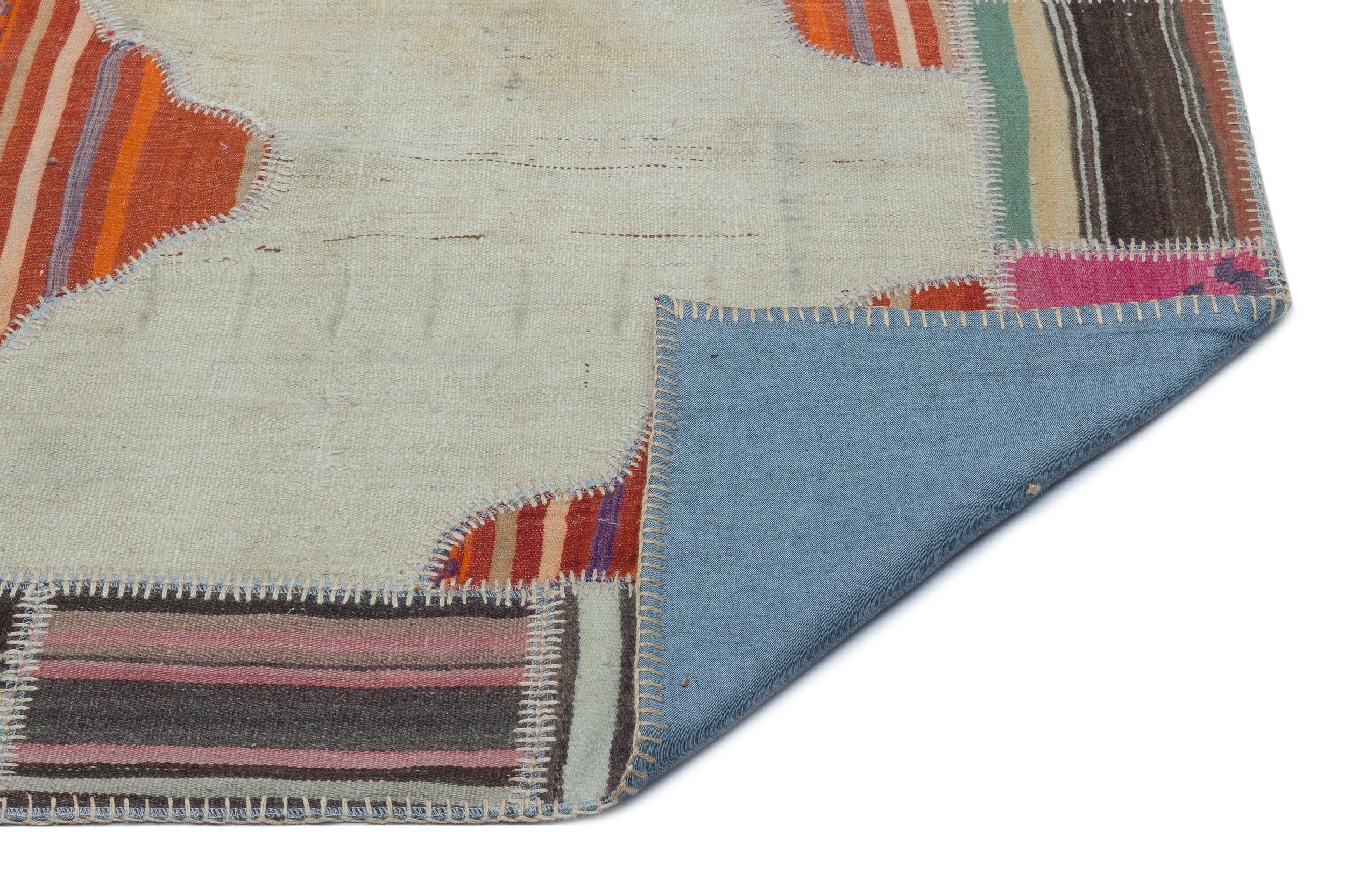 Naturel Over Dyed Kilim Patchwork Unique Rug 3'11'' x 5'11'' ft 120 x 181 cm