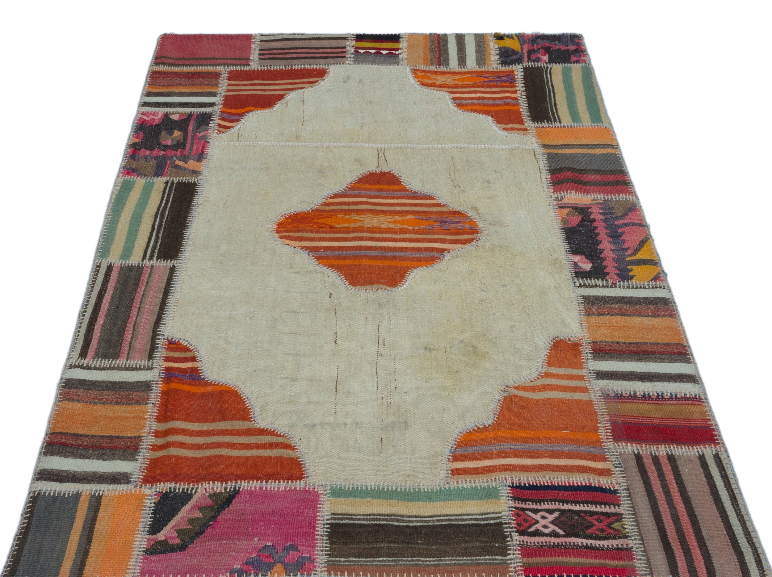 Naturel Over Dyed Kilim Patchwork Unique Rug 3'11'' x 5'11'' ft 120 x 181 cm