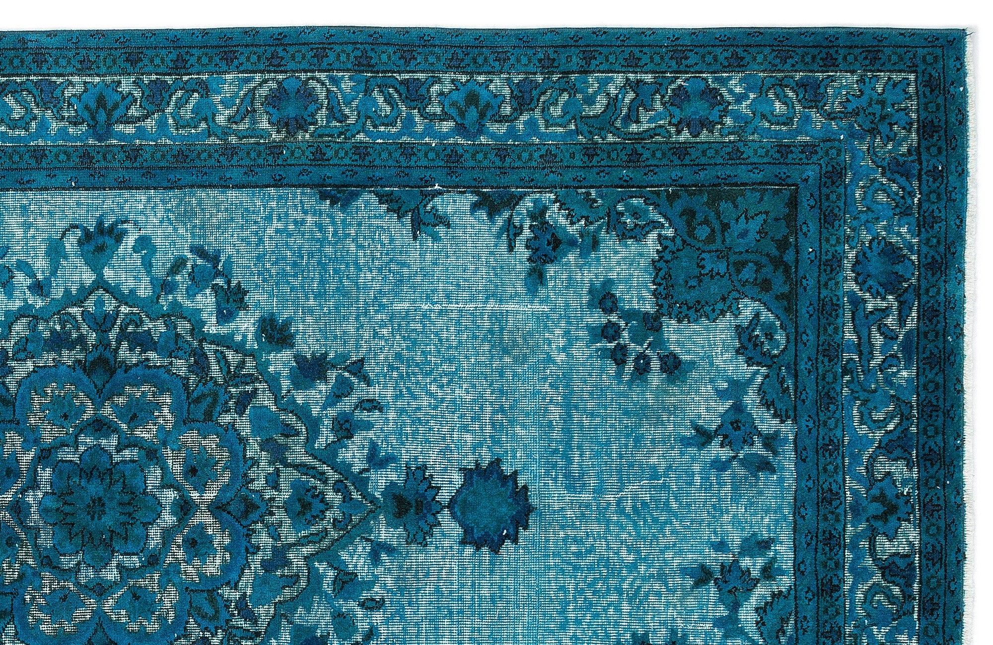 Turquoise Over Dyed Carved Rug 4'10'' x 8'5'' ft 148 x 257 cm