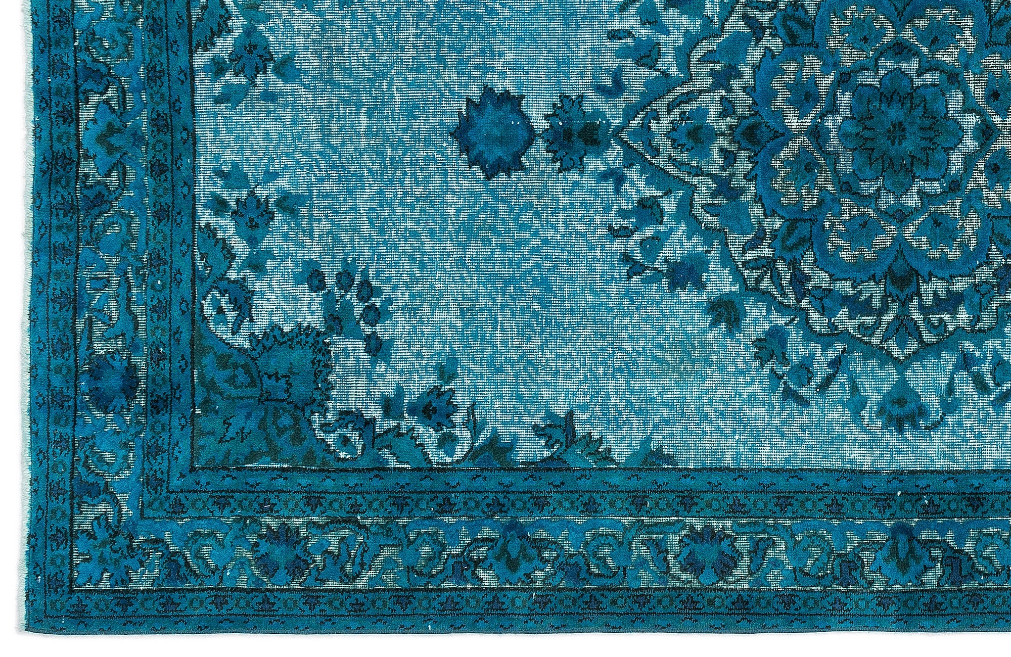 Turquoise Over Dyed Carved Rug 4'10'' x 8'5'' ft 148 x 257 cm